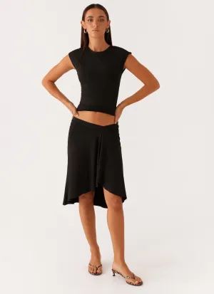 Shes A Lady Midi Skirt - Black Street Luxe Shes A Lady Midi Skirt - Black Vibe Shot Performance Fashion