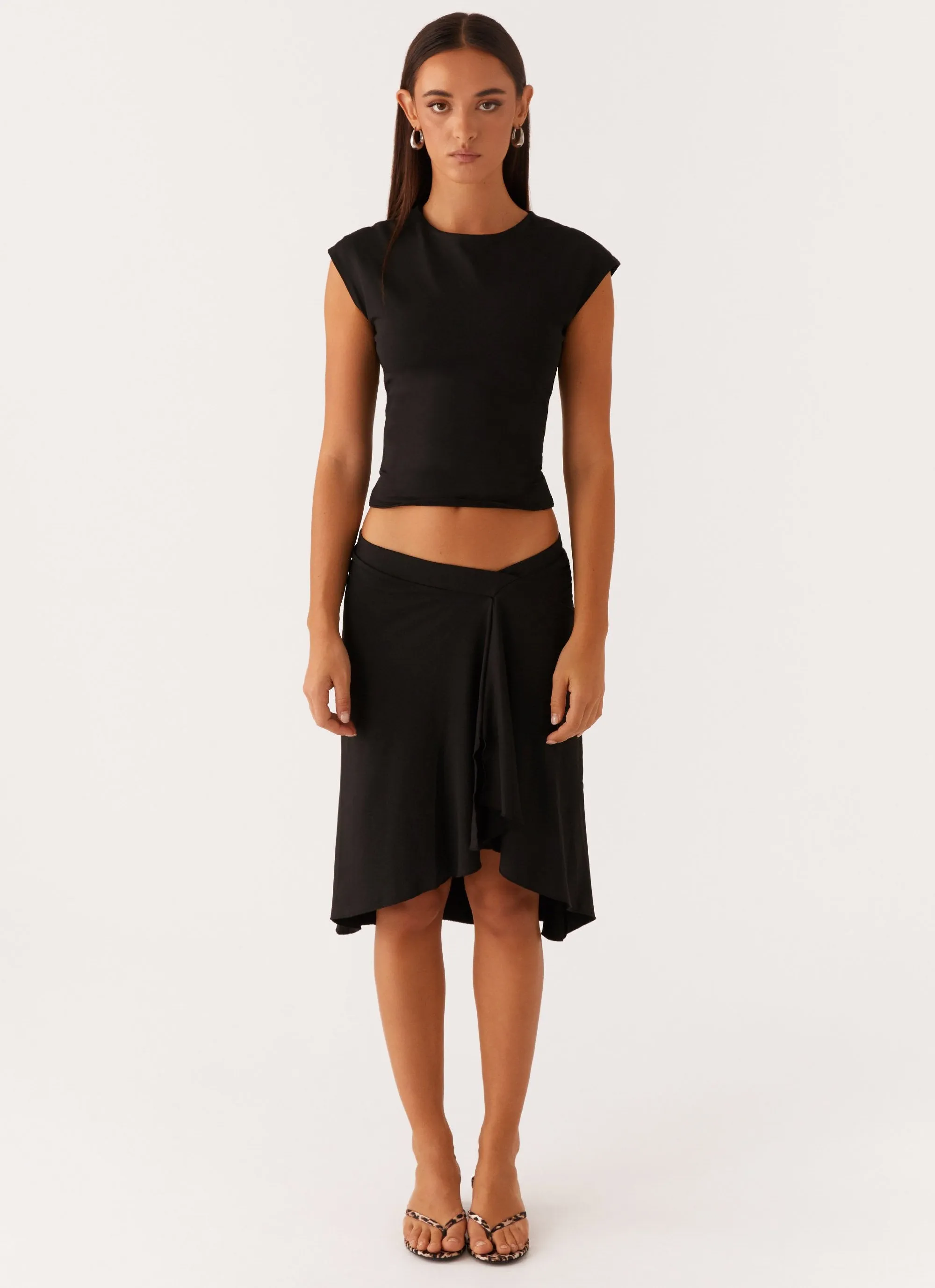 Shes A Lady Midi Skirt - Black Holiday Travel