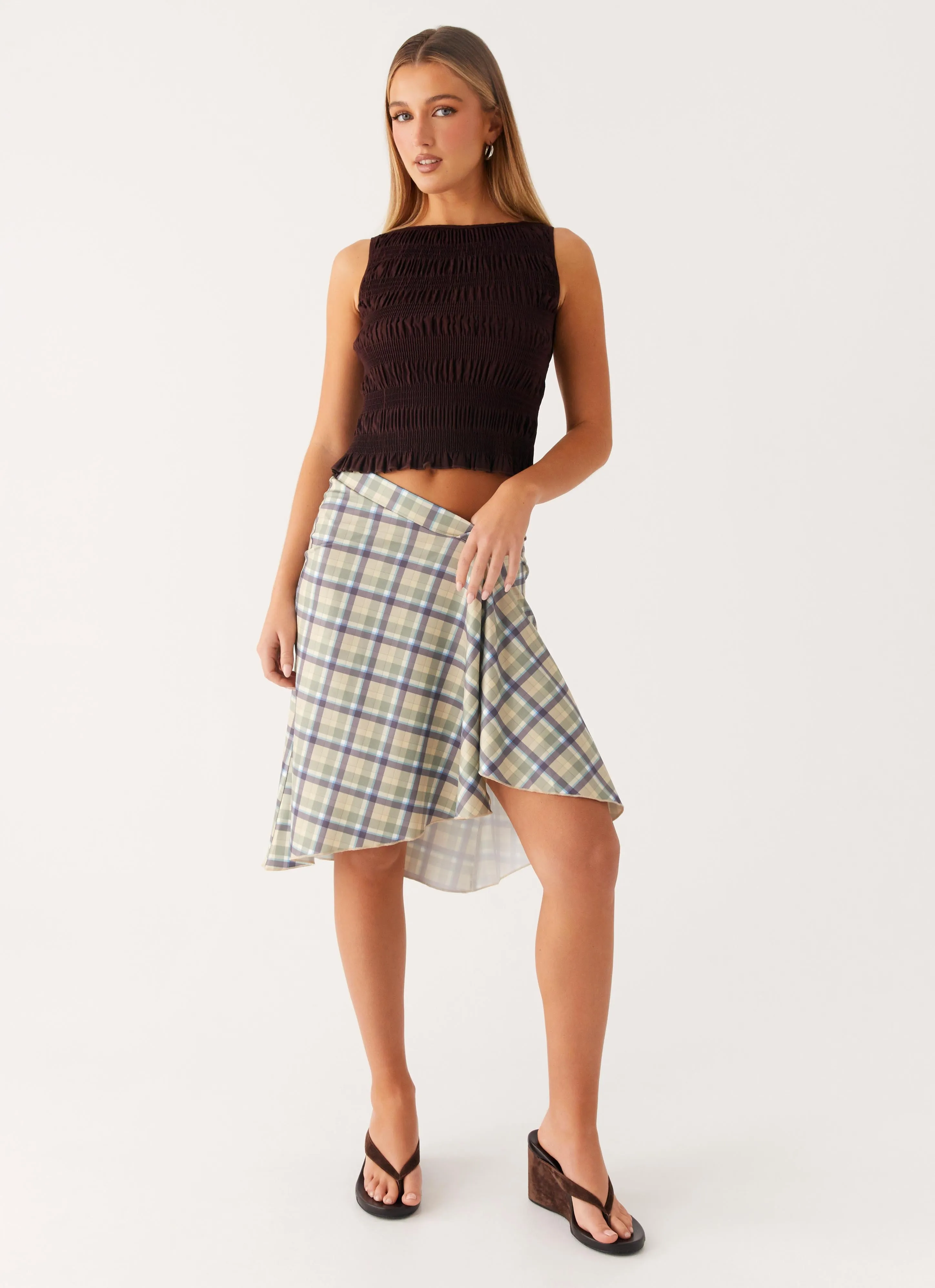 Sequined Finish Shes A Lady Midi Skirt - Cedar Check