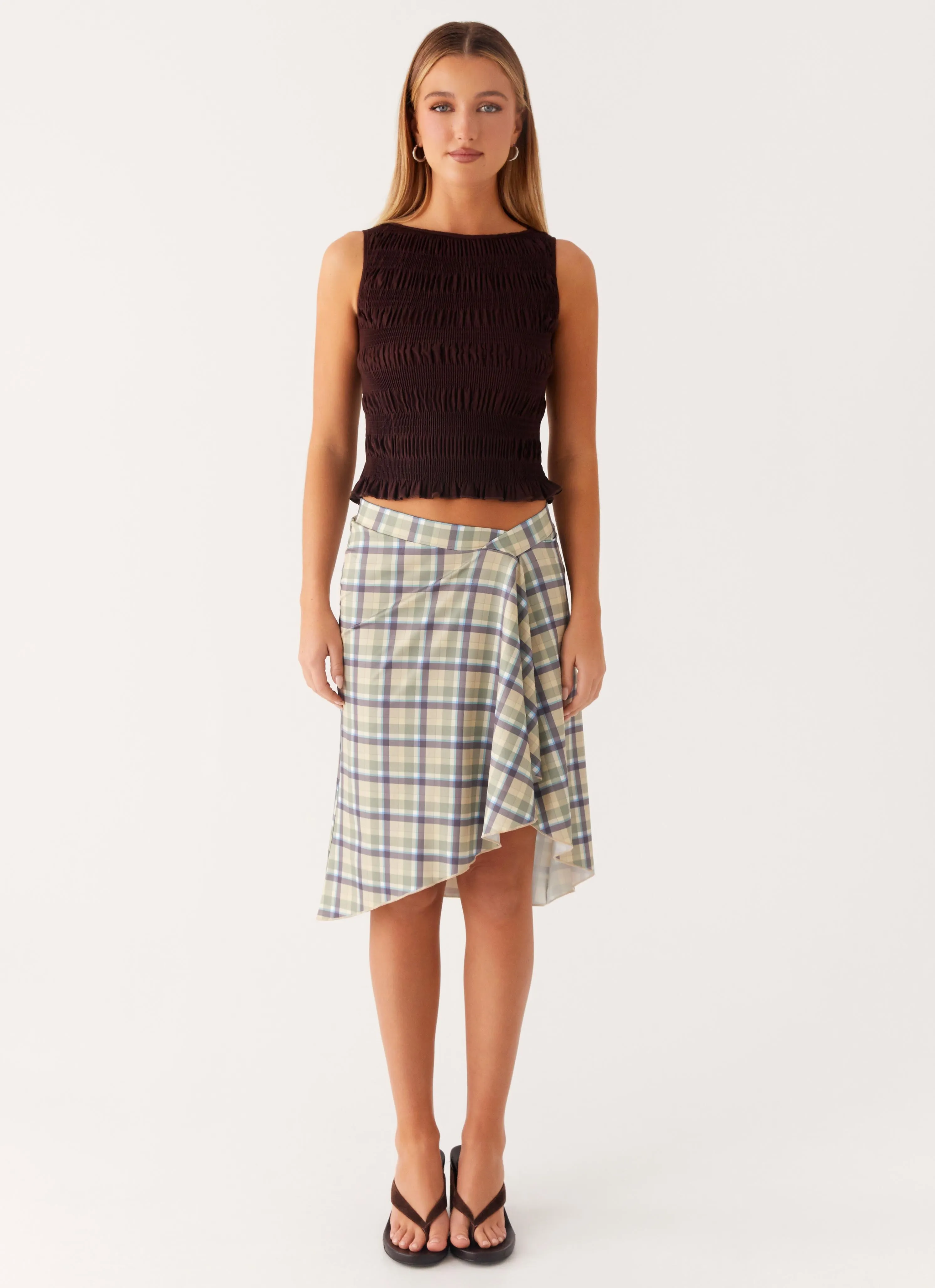 Shes A Lady Midi Skirt - Cedar Check UV Protection