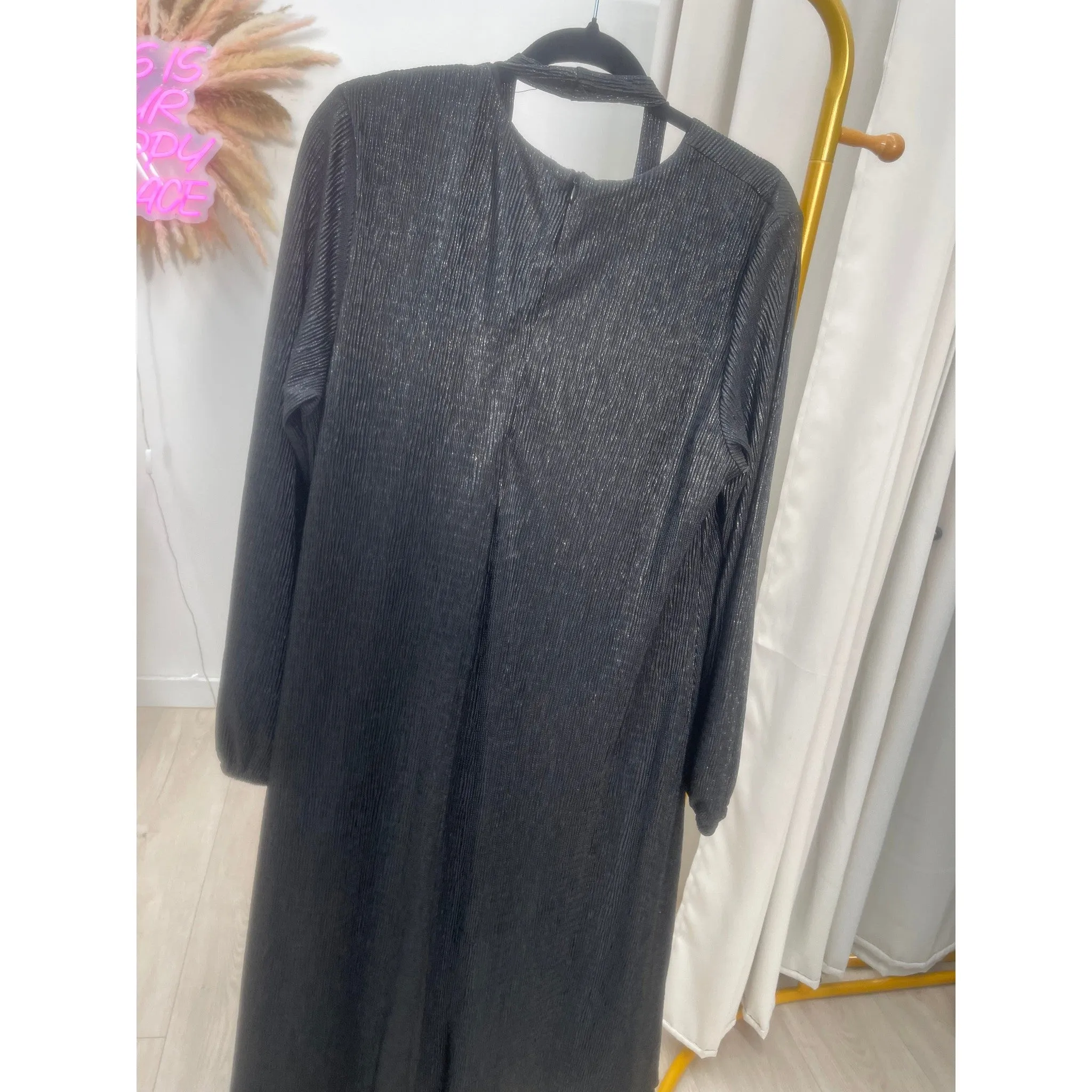 Shimmer A-Line Dress, Black - PLUS SIZE