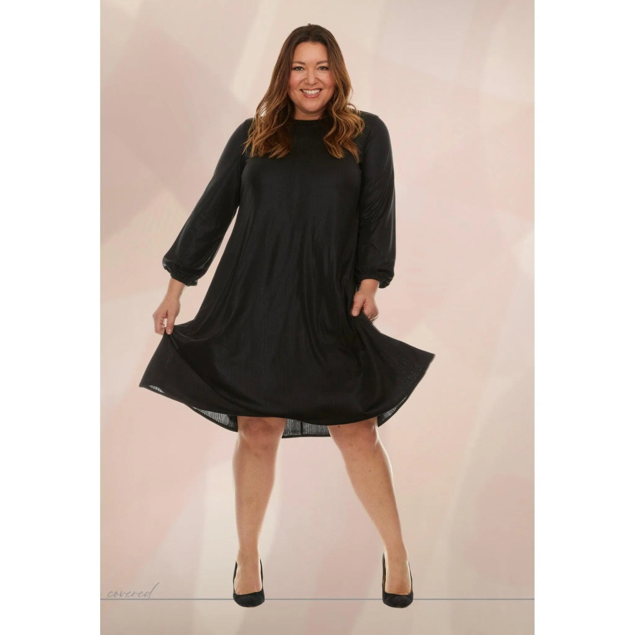 Shimmer A-Line Dress, Black - PLUS SIZE