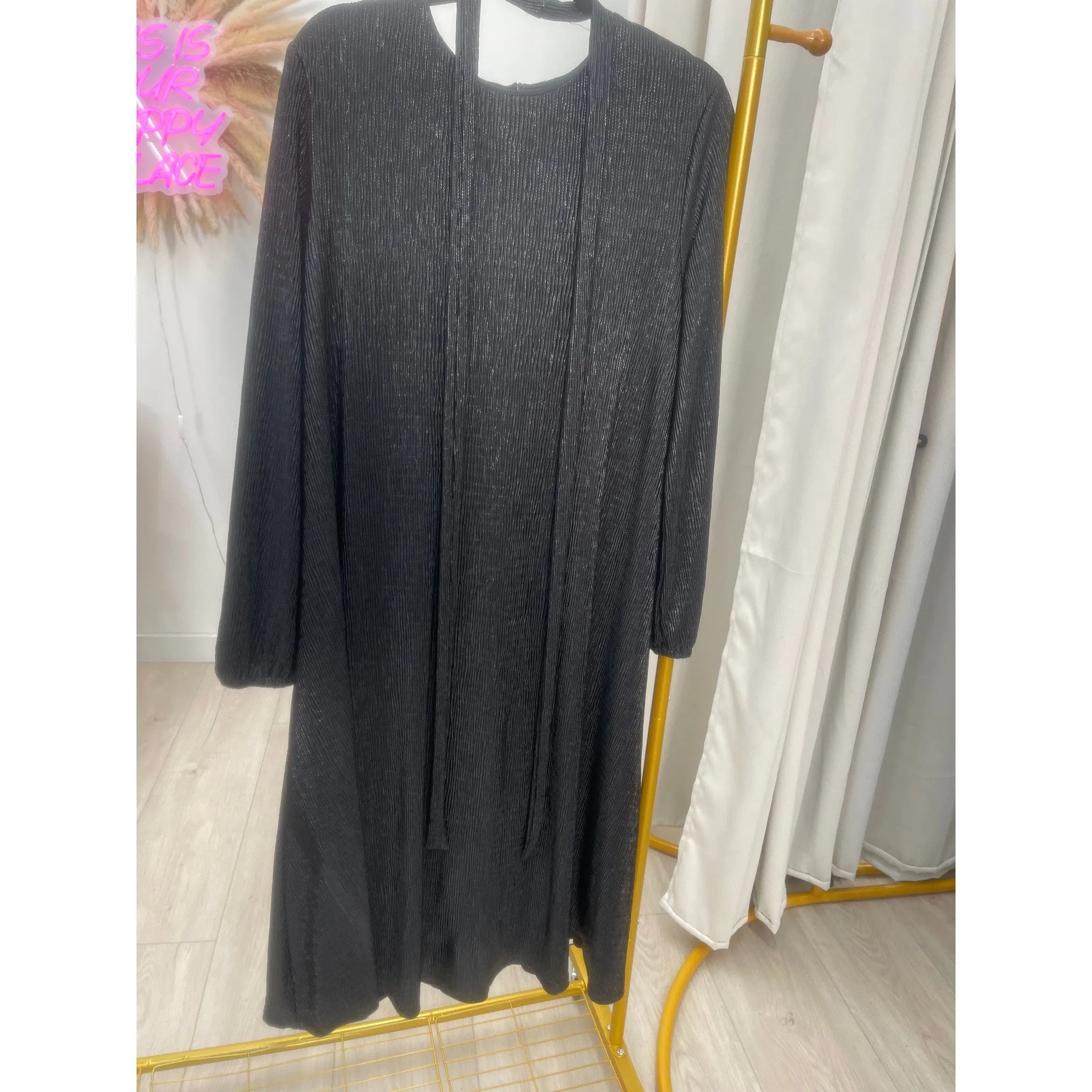 Shimmer A-Line Dress, Black - PLUS SIZE