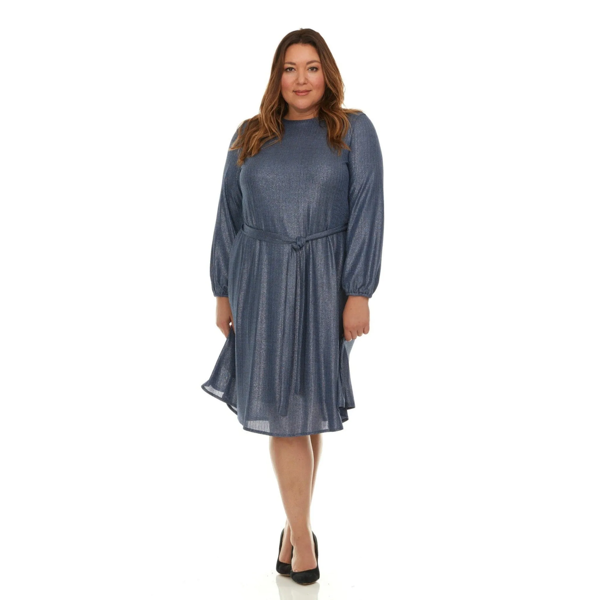 Shimmer A-Line Dress, Blue - PLUS SIZE