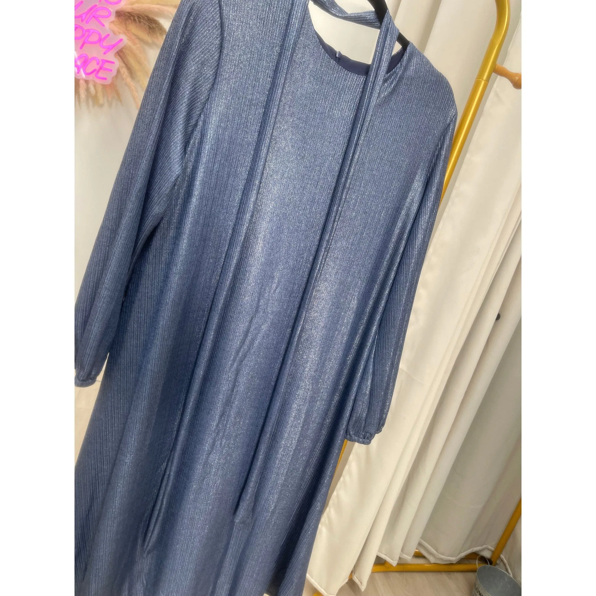 Shimmer A-Line Dress, Blue - PLUS SIZE