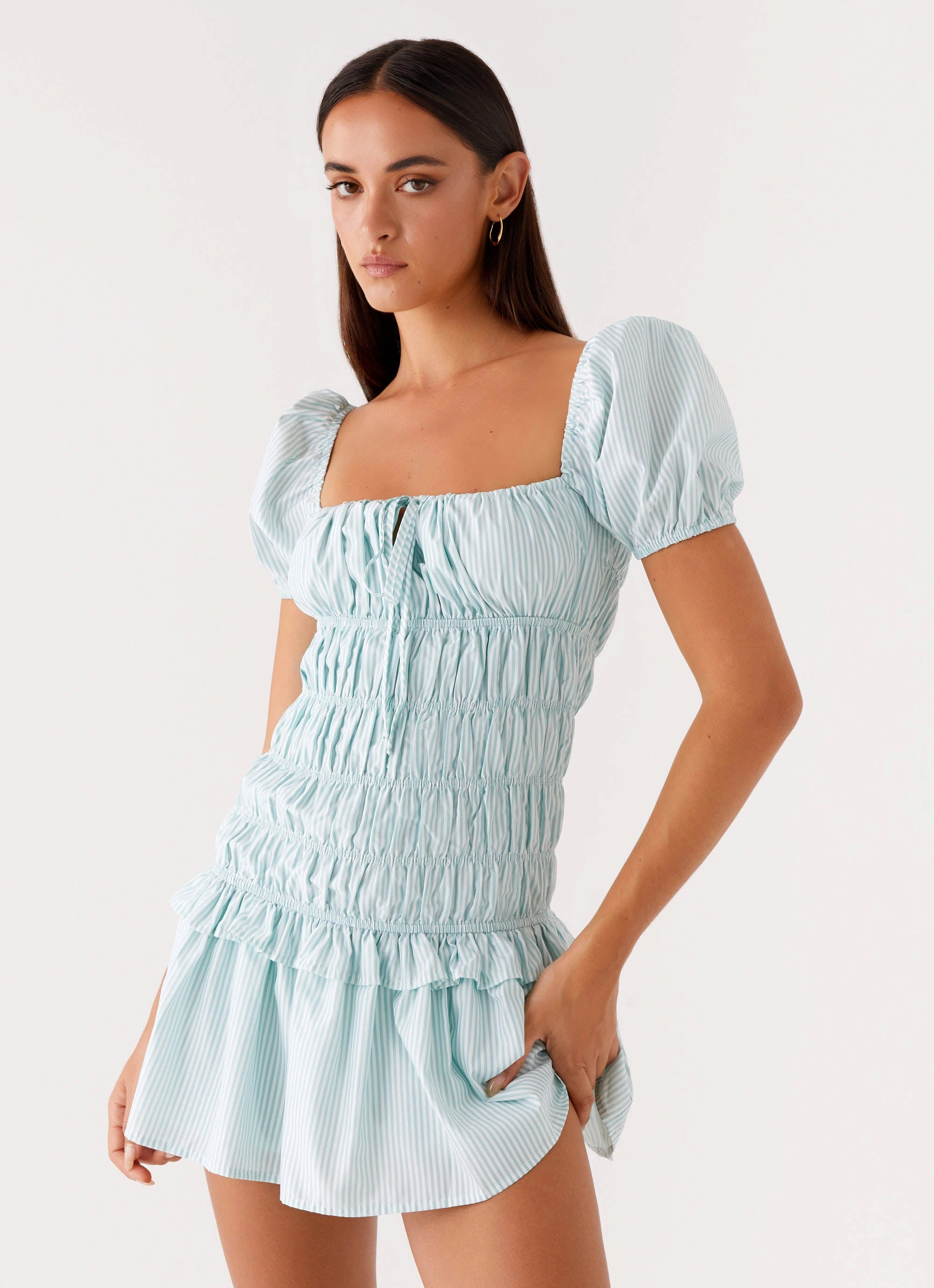 Yolene Mini Dress - Green Gingham Soft Cut