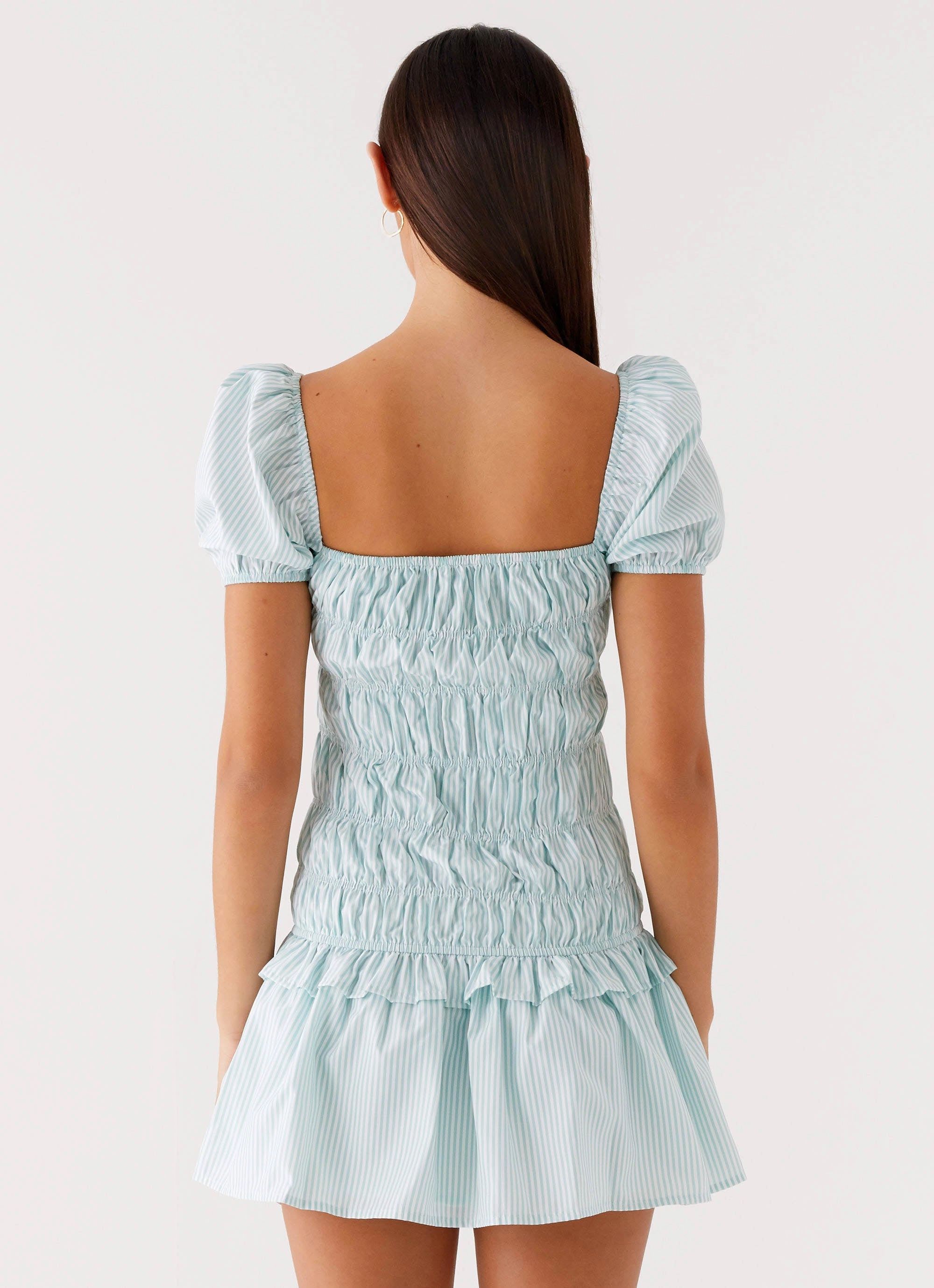 Short Sleeve Yolene Mini Dress - Green Gingham