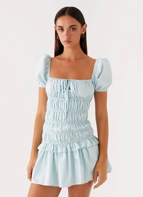 Yolene Mini Dress - Green Gingham Natural Aesthetic Lace Ease