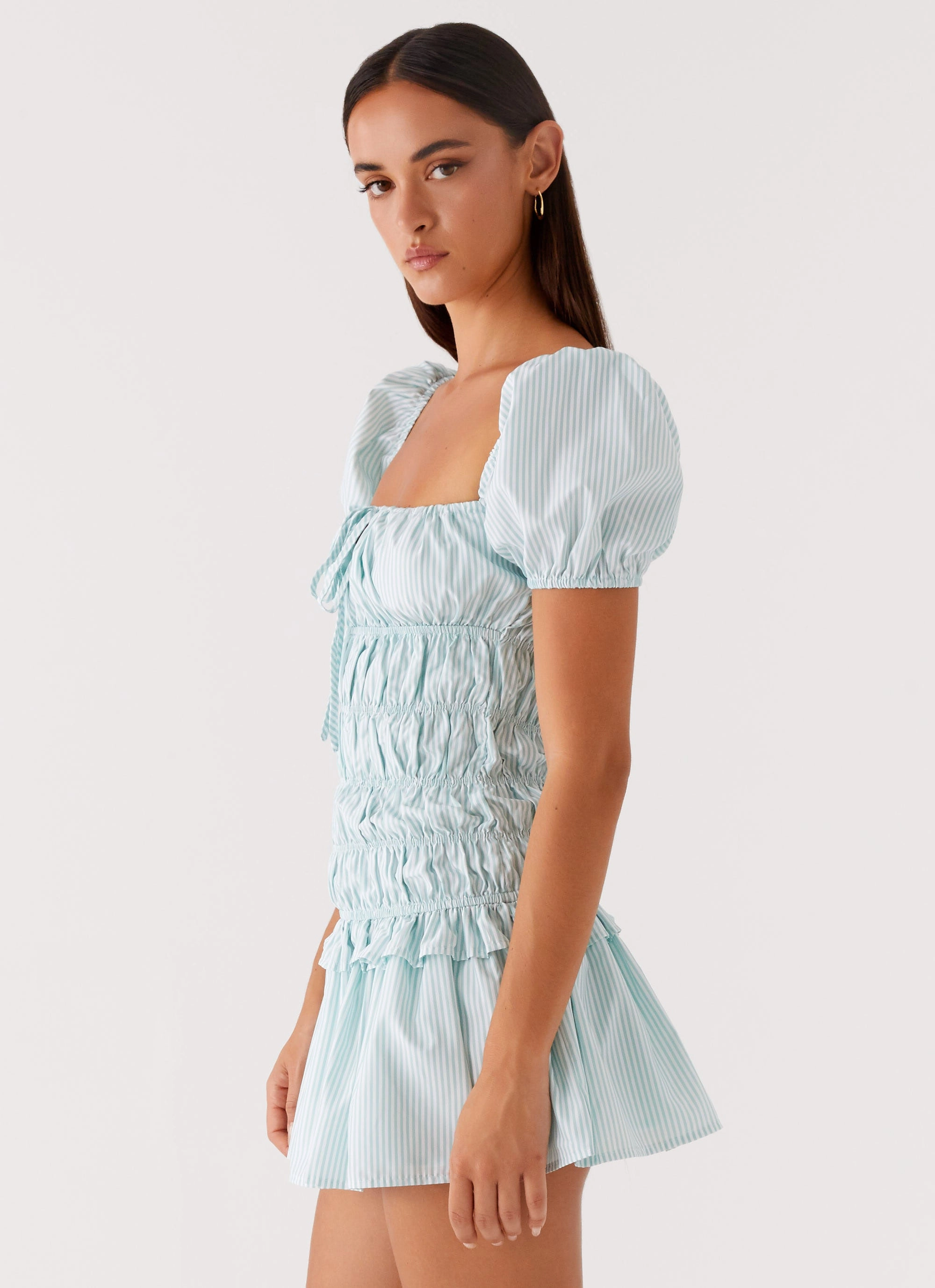 Understated Charm Yolene Mini Dress - Green Gingham