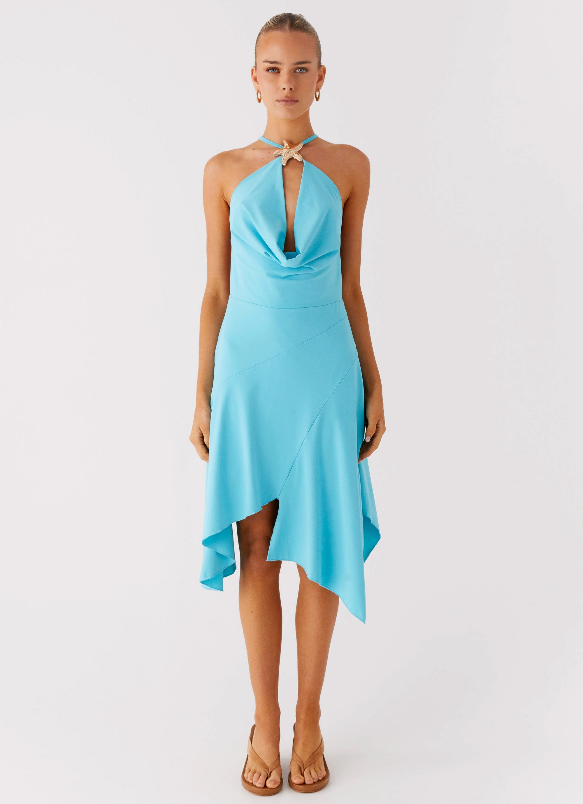 All-Purpose Comfort Fashion Look Salt Kiss Midi Dress - Turquoise