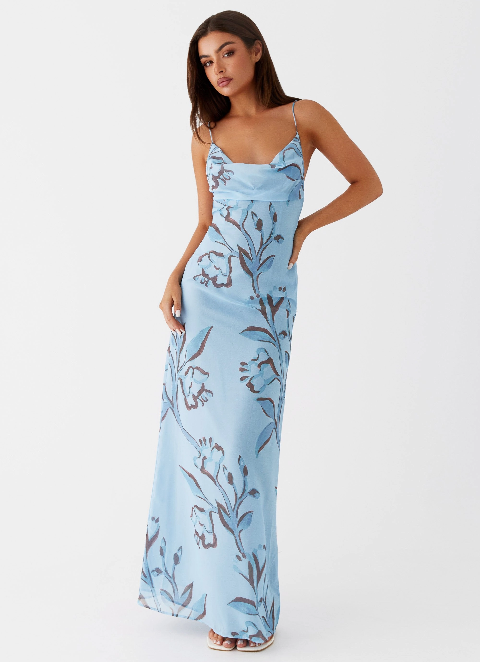 Cotton Touch Soft Drape Felicia Daisy Maxi Dress - Blue Floral
