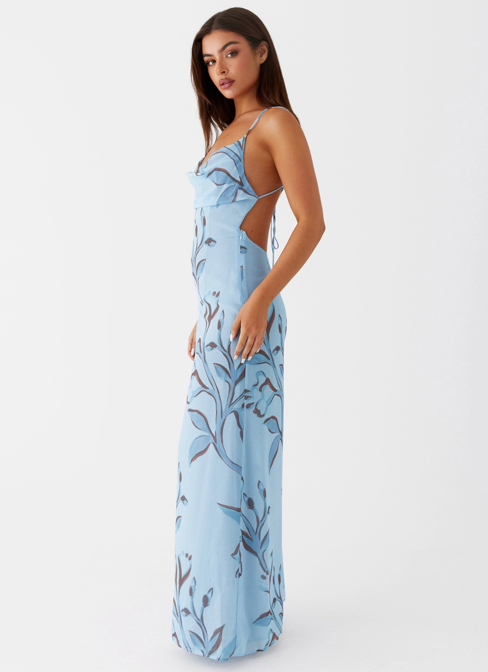Pure Tone Fresh Energy Felicia Daisy Maxi Dress - Blue Floral
