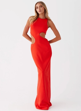 Shiny Satin Vaeloria Maxi Dress - Red Vaeloria Maxi Dress - Red High-waisted evening piece