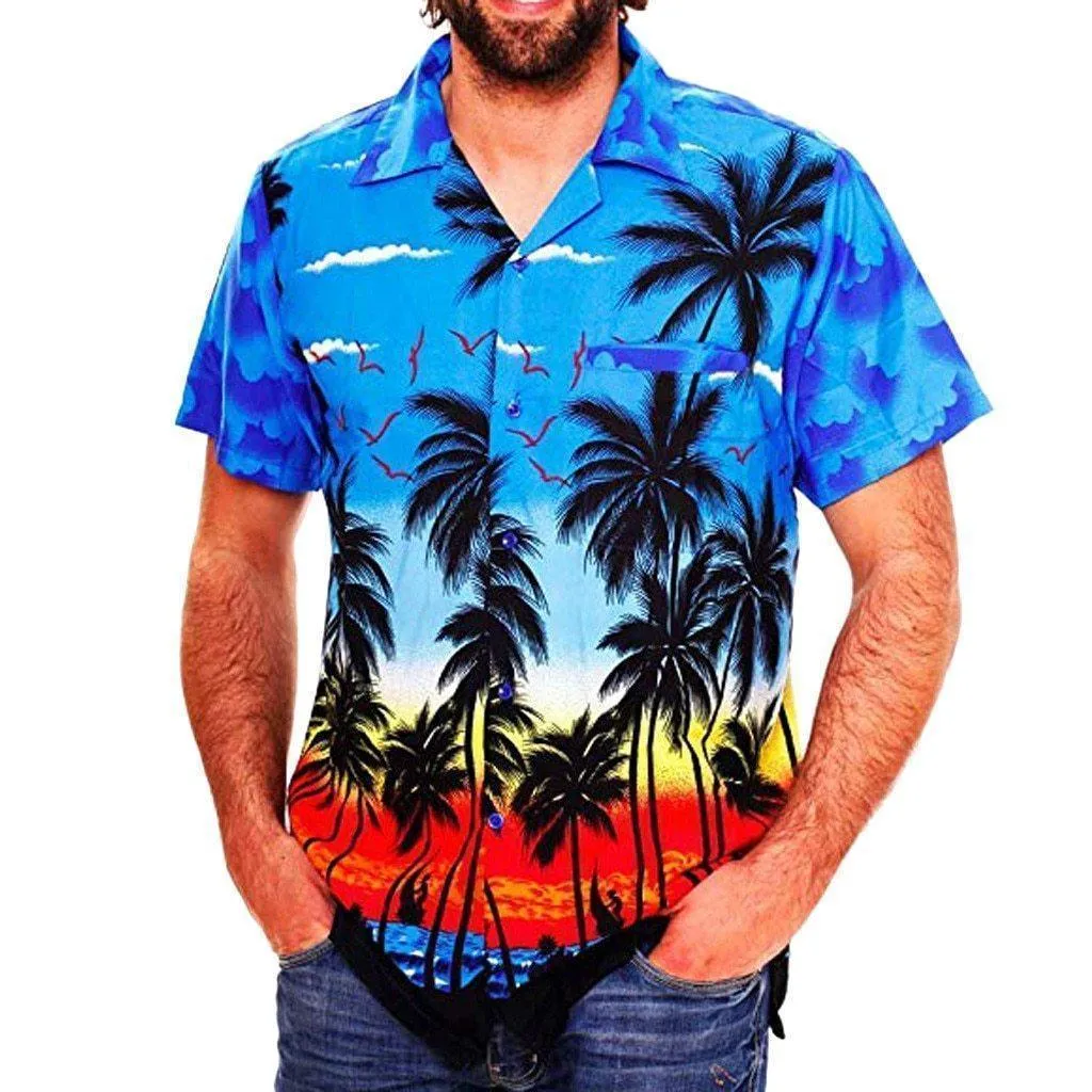 Shirt-Hawaiian Men's Shirt, Palm Tree Print