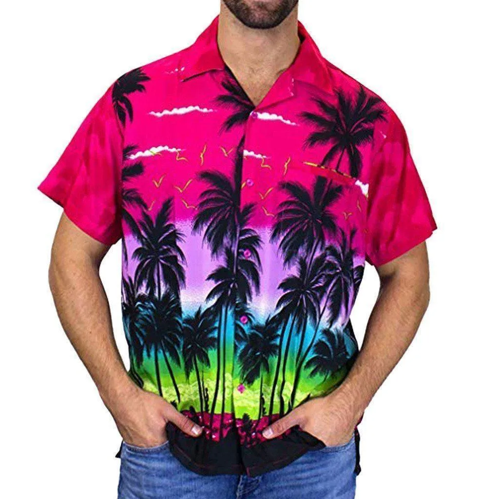 Shirt-Hawaiian Men's Shirt, Palm Tree Print