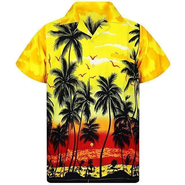 Shirt-Hawaiian Men's Shirt, Palm Tree Print