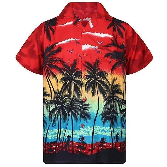 Shirt-Hawaiian Men's Shirt, Palm Tree Print