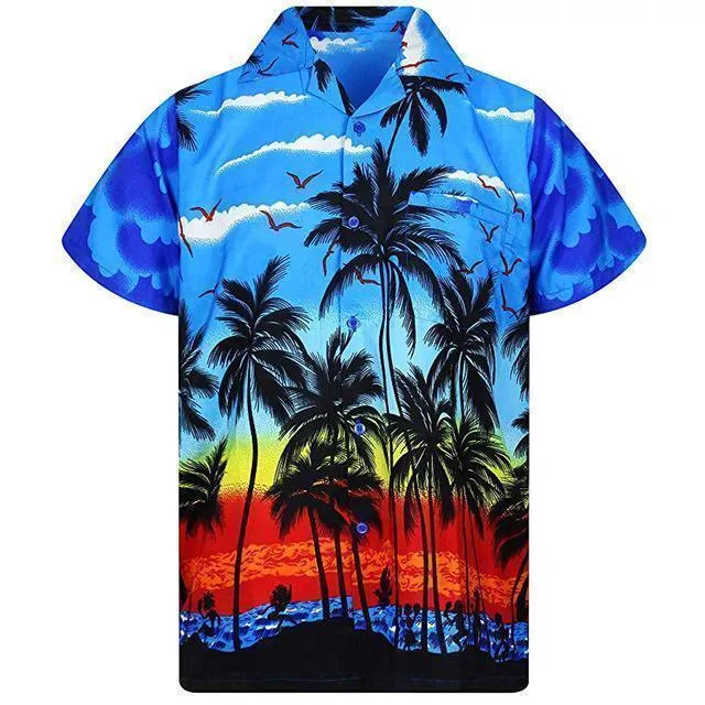 Shirt-Hawaiian Men's Shirt, Palm Tree Print