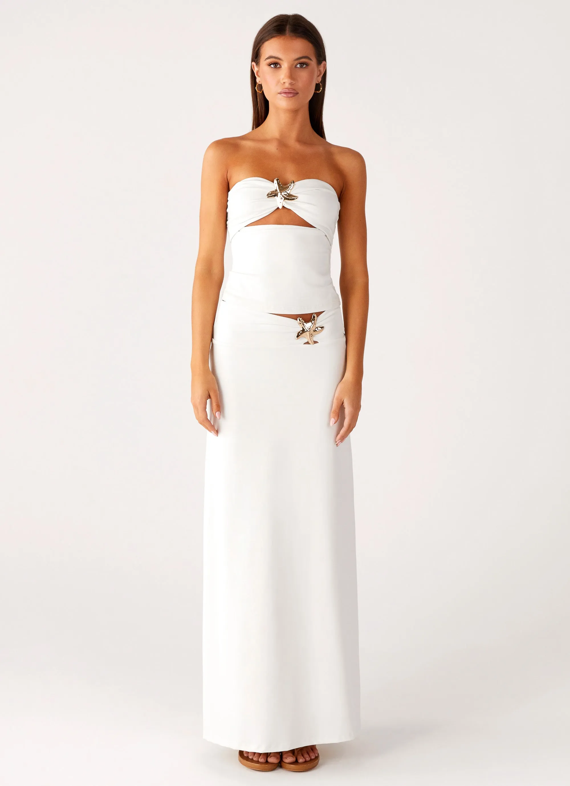 Lined interior Non Irritating Edges Shoreline Glow Maxi Skirt - Off White