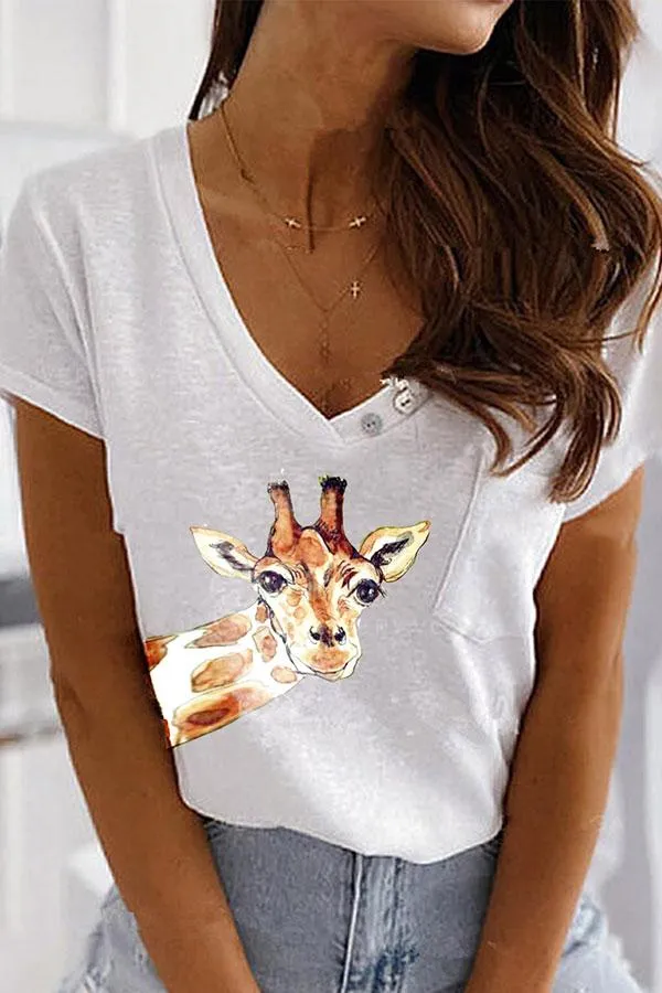 Short Sleeve Animal Print  T-Shirt