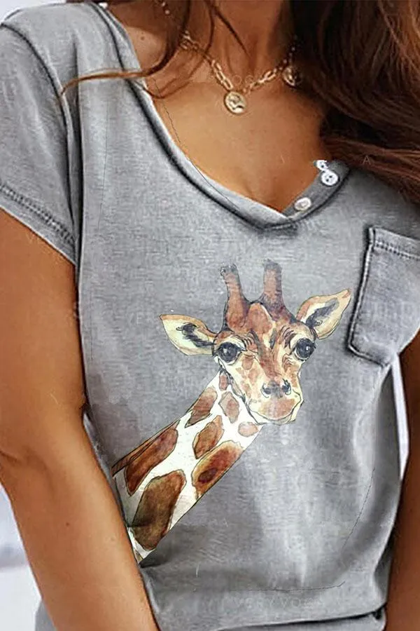 Short Sleeve Animal Print  T-Shirt