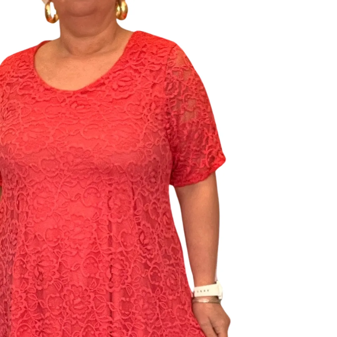 SHORT SLEEVE LACE FULLY LINED SWING DRESS