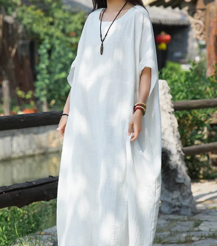 Short Sleeve Women Dresses Casual Linen Cotton Women Dresses Loose StyleBXF97215