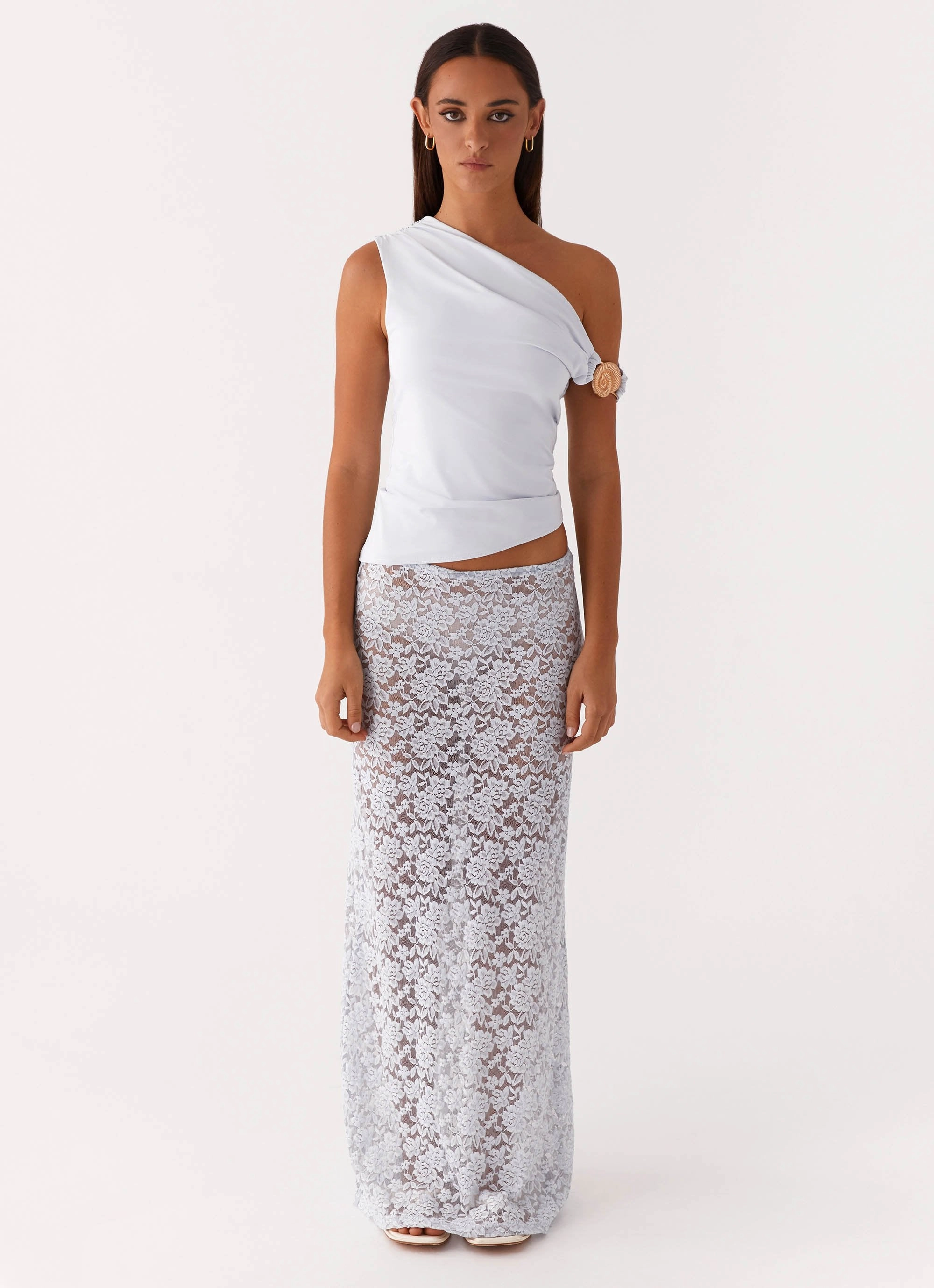 MeshPanelIntegration Low Profile Stitching Atlas One Shoulder Top - Pale Blue