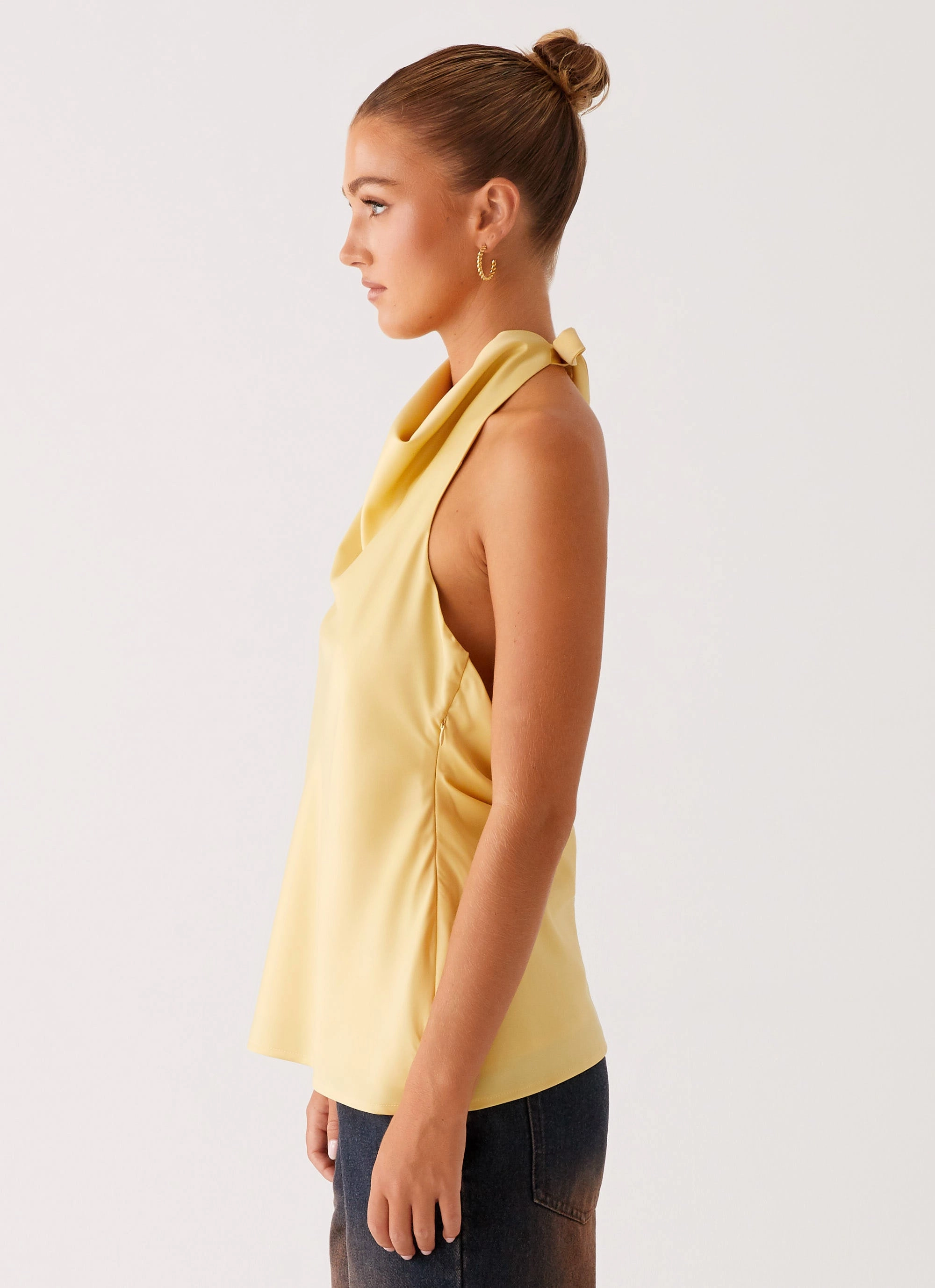 Knit Fabric Technology Mesh Lining Carsen Halter Top - Yellow