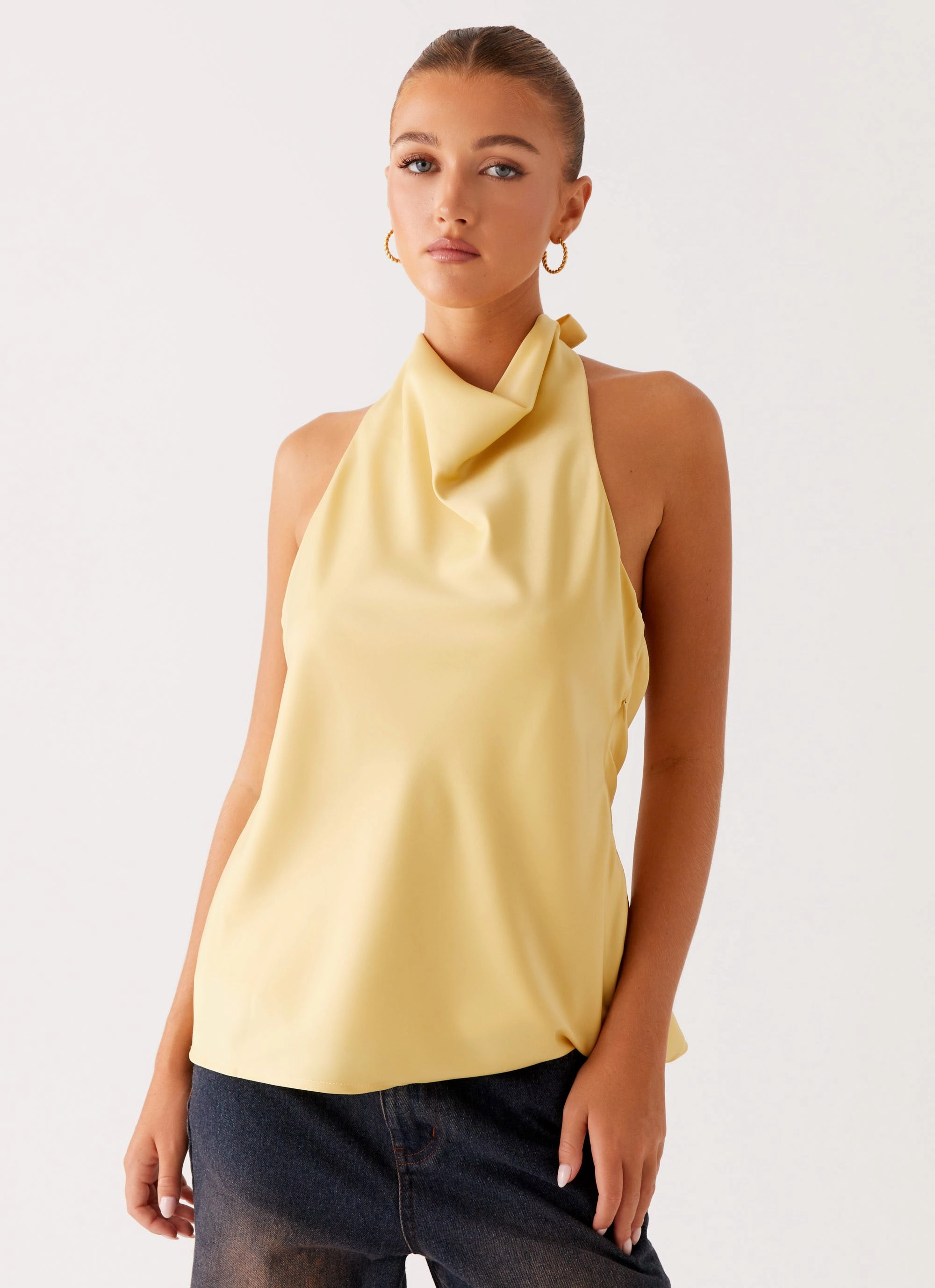 Double Stitched Hems Carsen Halter Top - Yellow