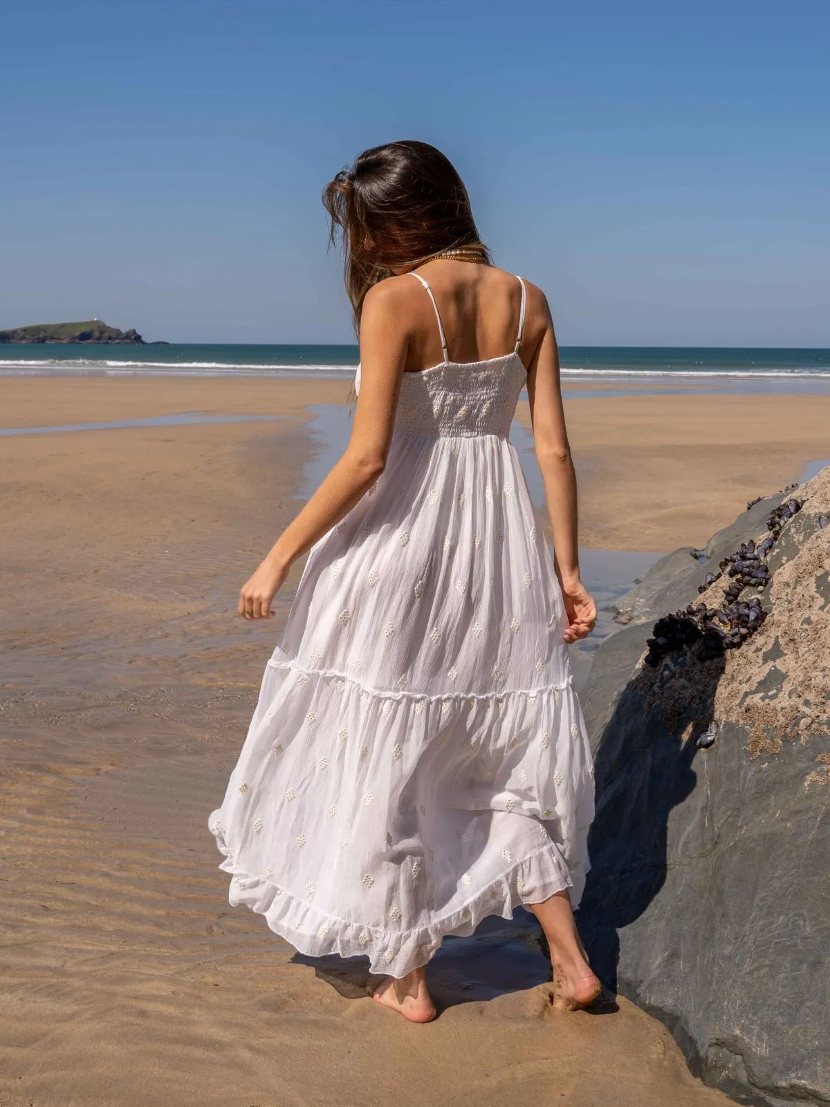 South Beach Marbella Tie Front Sequin Maxi Dress / White Light Weight