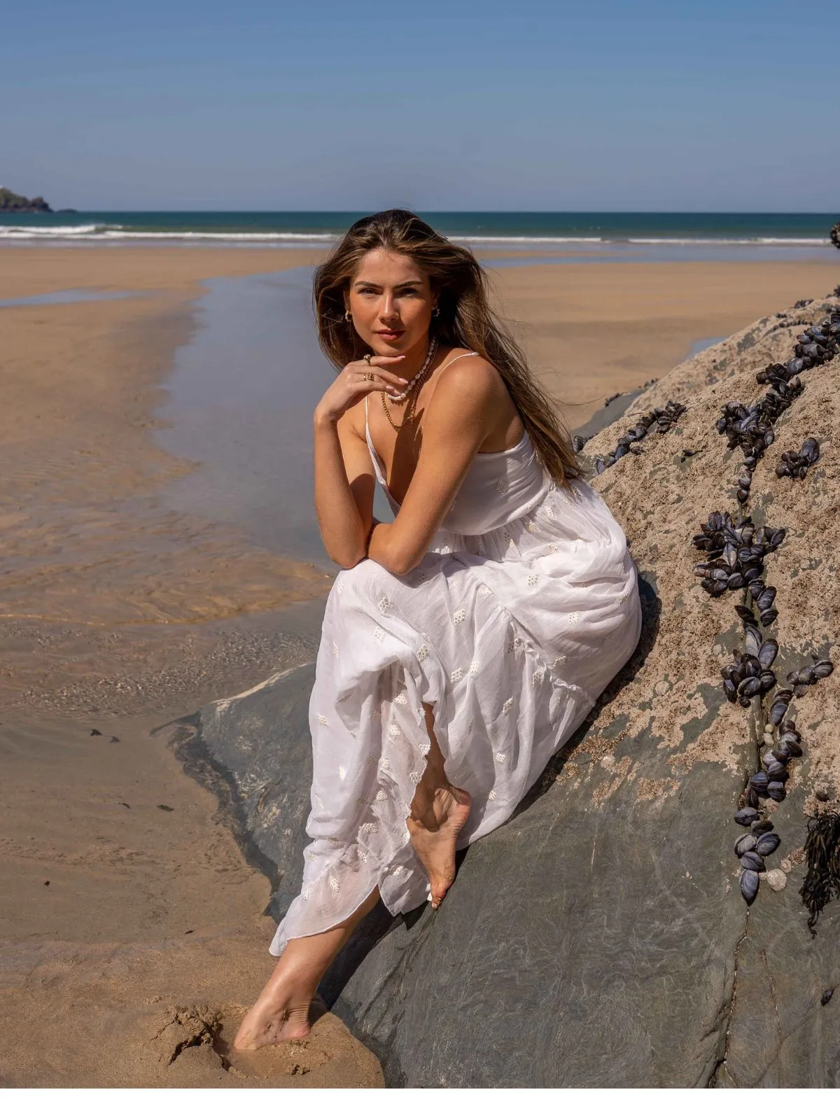 South Beach Marbella Tie Front Sequin Maxi Dress / White Office Classic Versatile and Comfortable