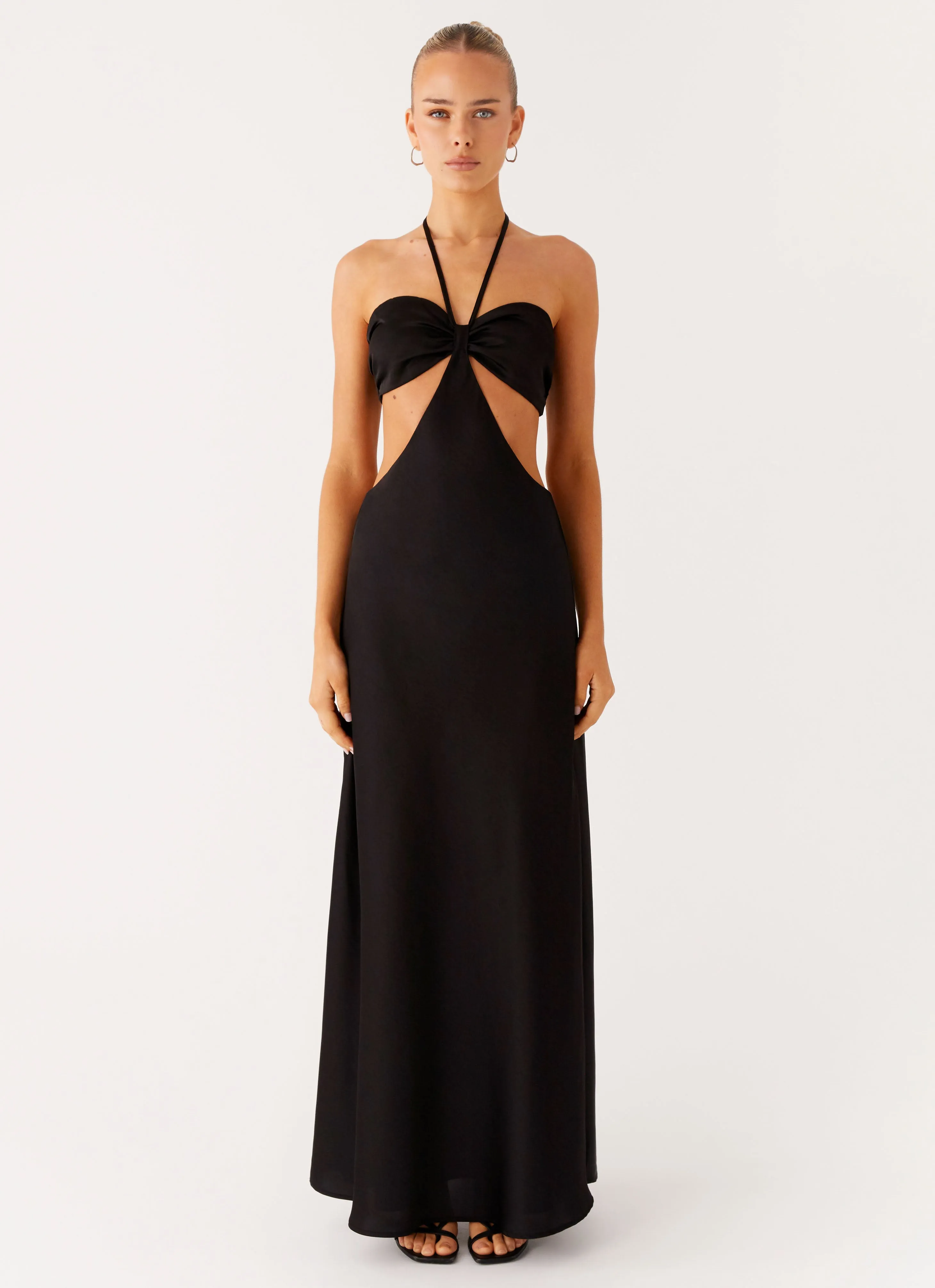 Structured Collar Sweetheart Cut Out Maxi Dress - Black