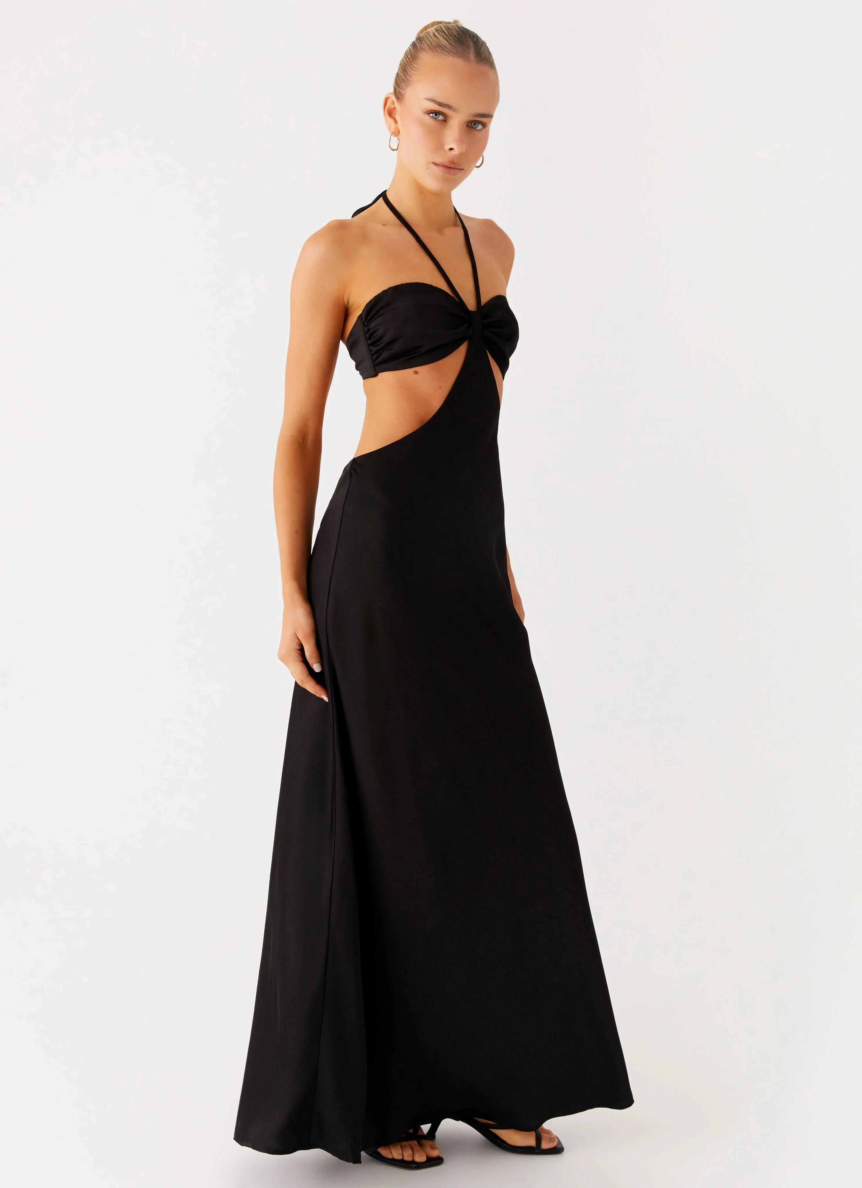 Sweetheart Cut Out Maxi Dress - Black Reinforced Elbow Patches Eco Friendly Production