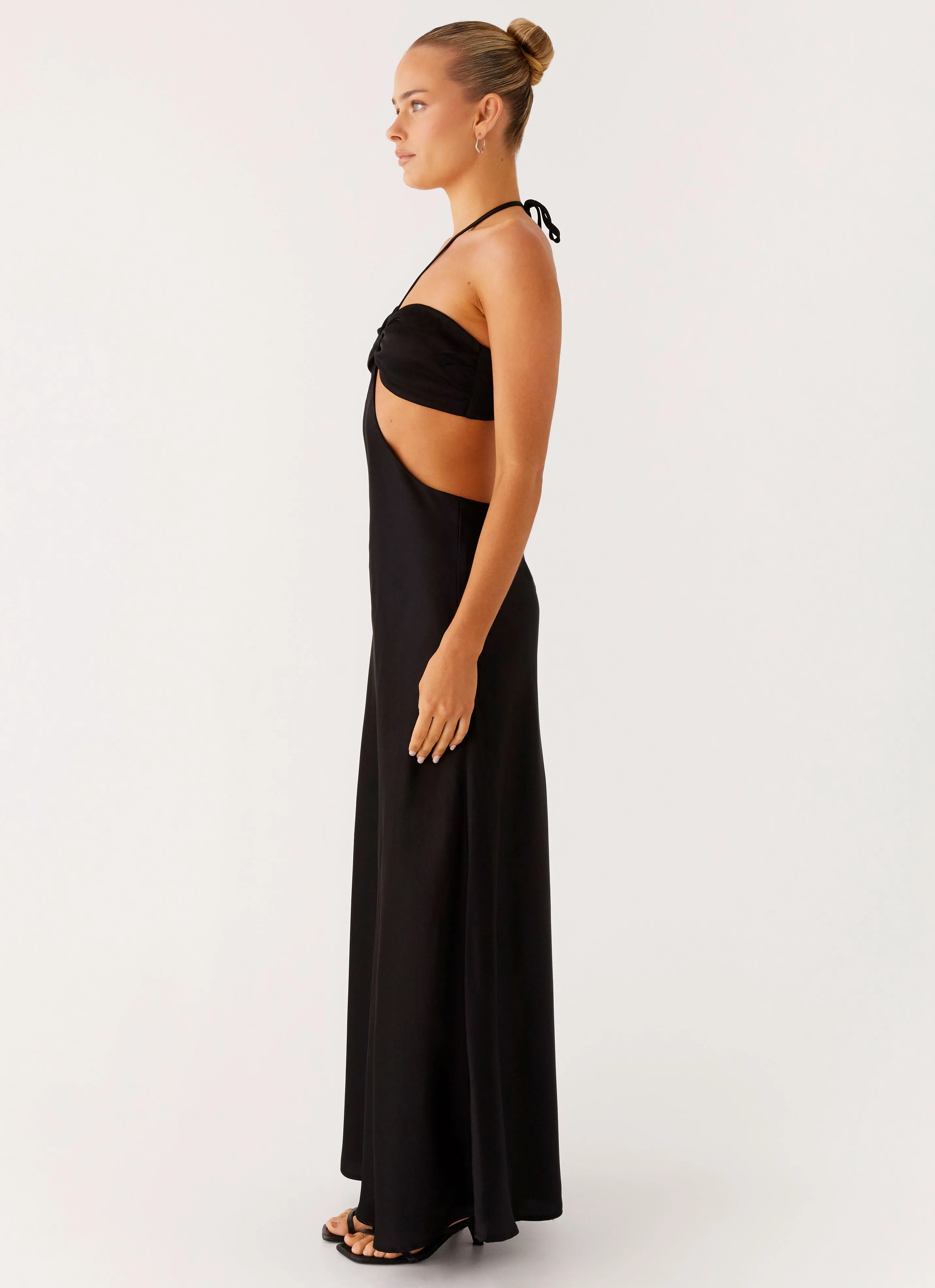 Sweetheart Cut Out Maxi Dress - Black Midweight Textile