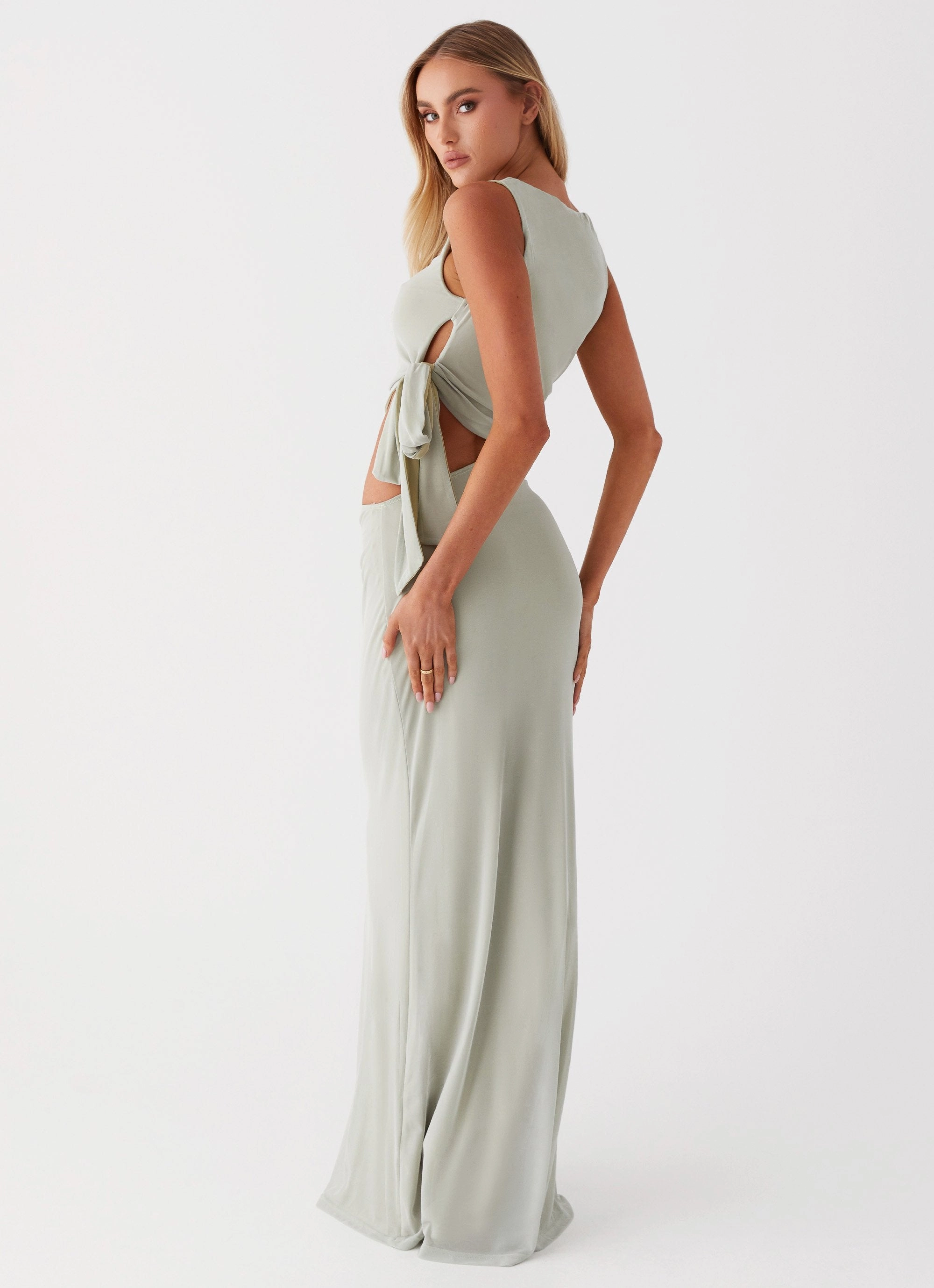 Sidney Maxi Dress - Sage Scalloped-Edge Pure Lines