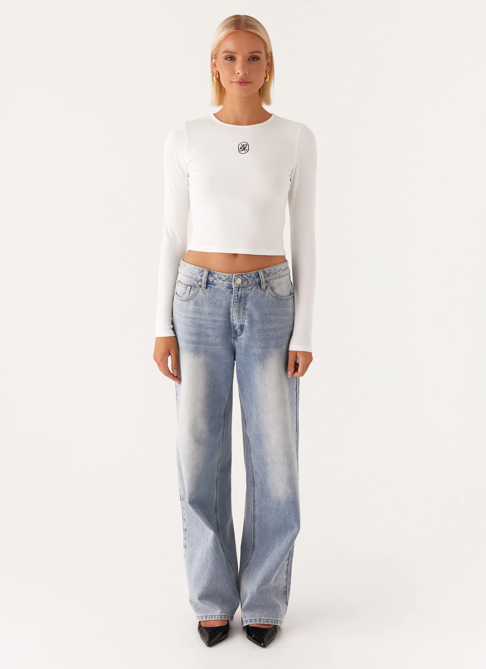 Signature Monogram Long Sleeve Tee - Off White Stylish Day Wear