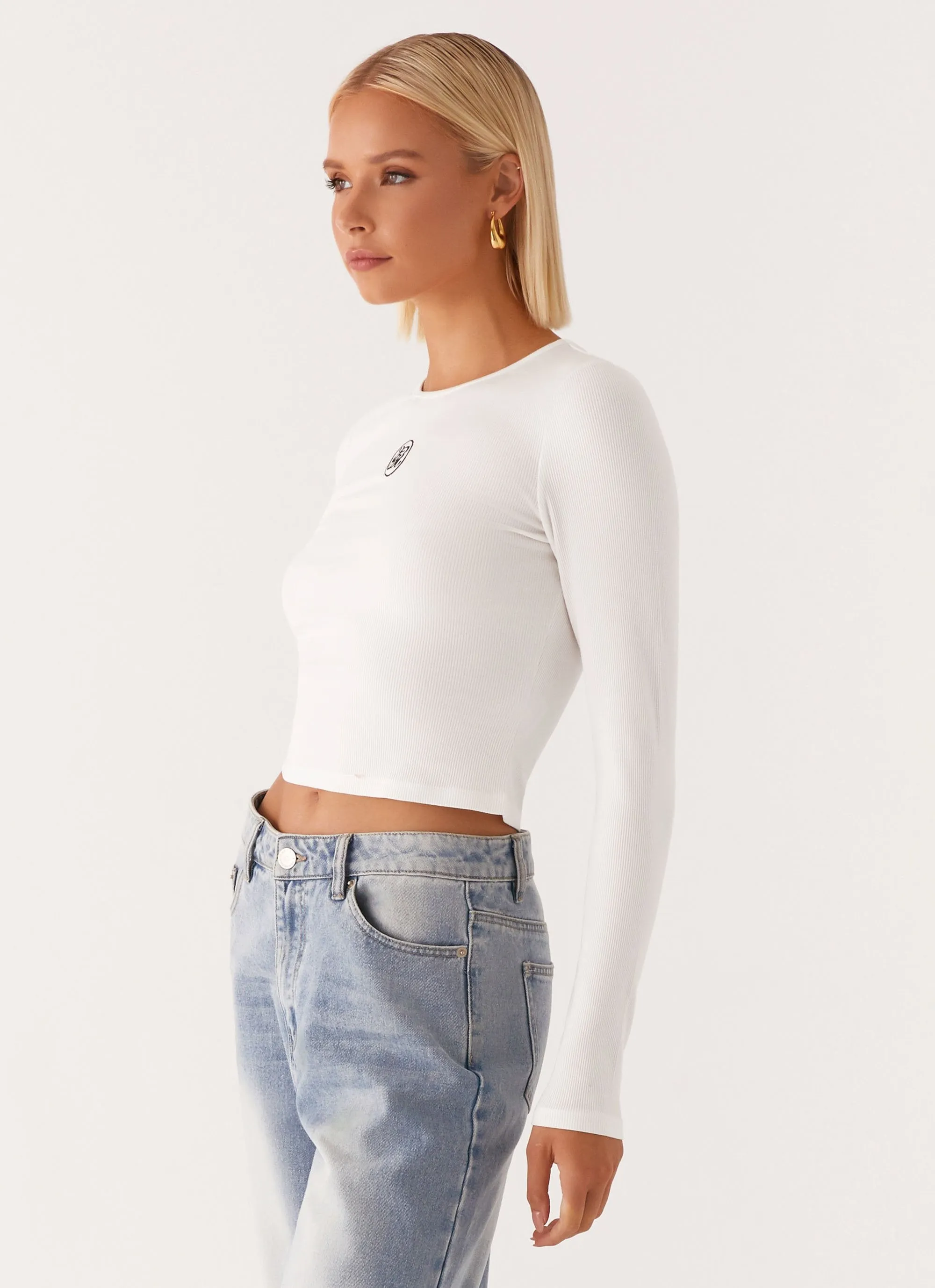 Signature Monogram Long Sleeve Tee - Off White Trendy All-Day