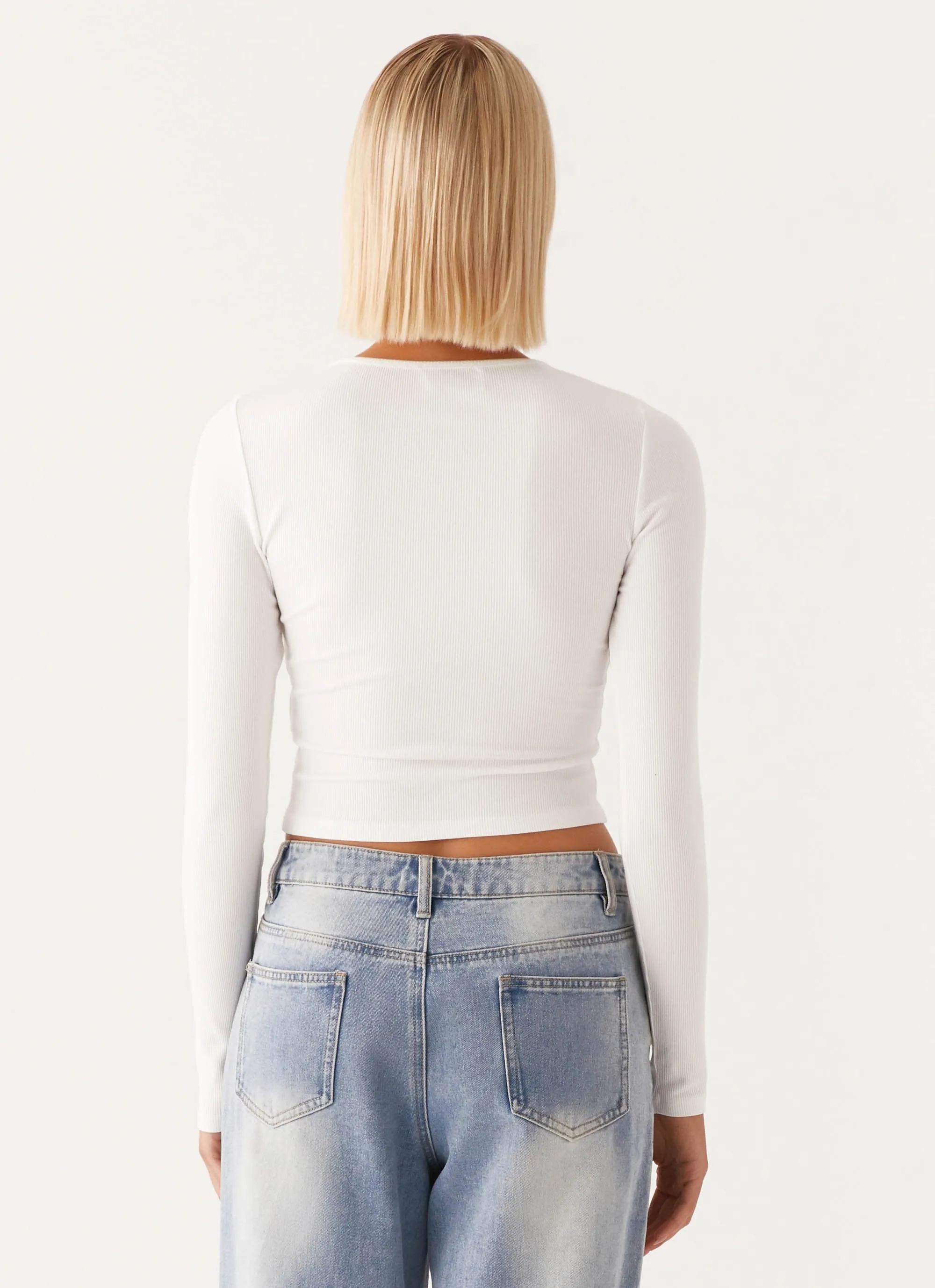 Side Vent Design Signature Monogram Long Sleeve Tee - Off White