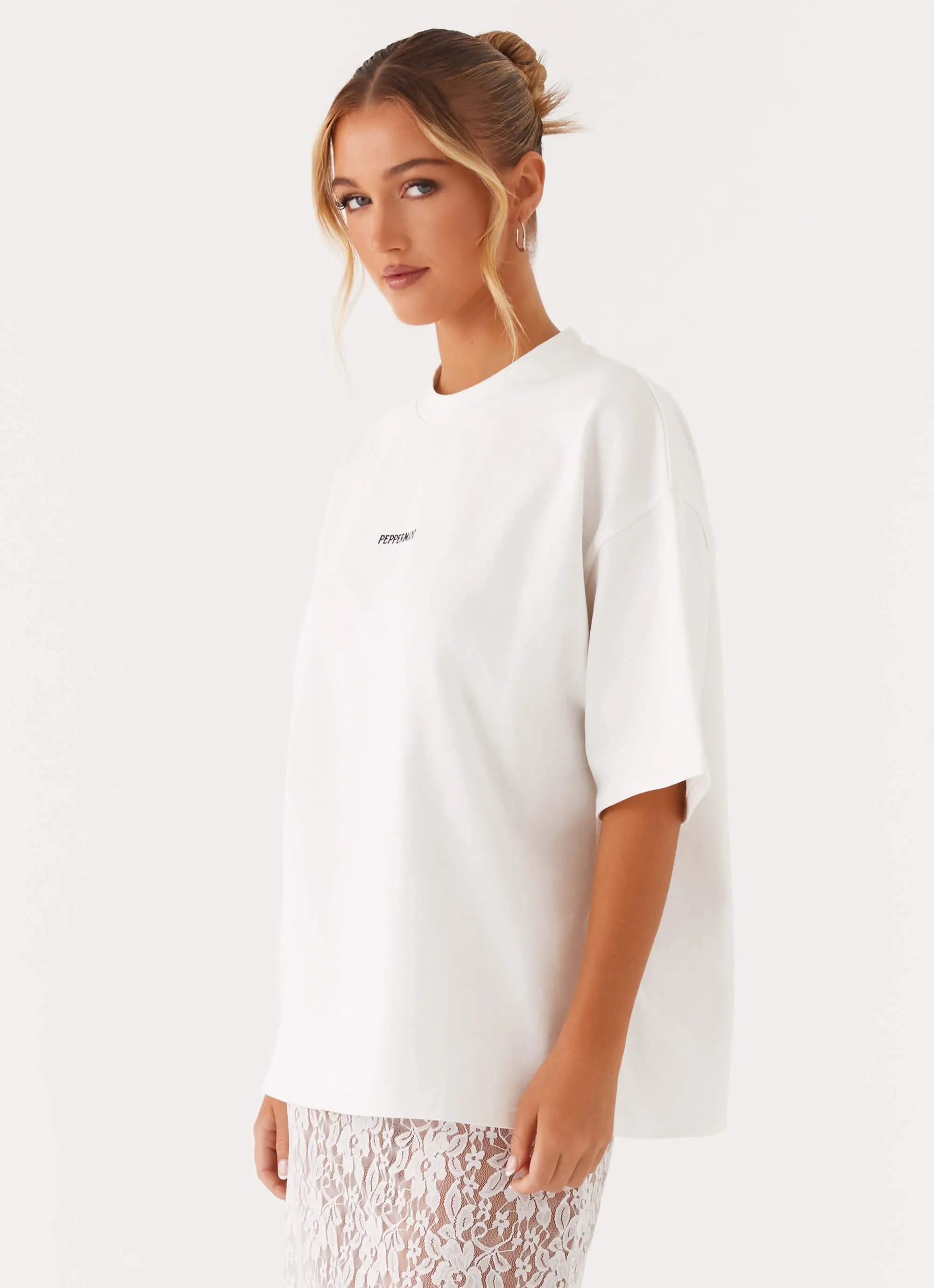 Signature Oversized Tee - White Circular Knit Design