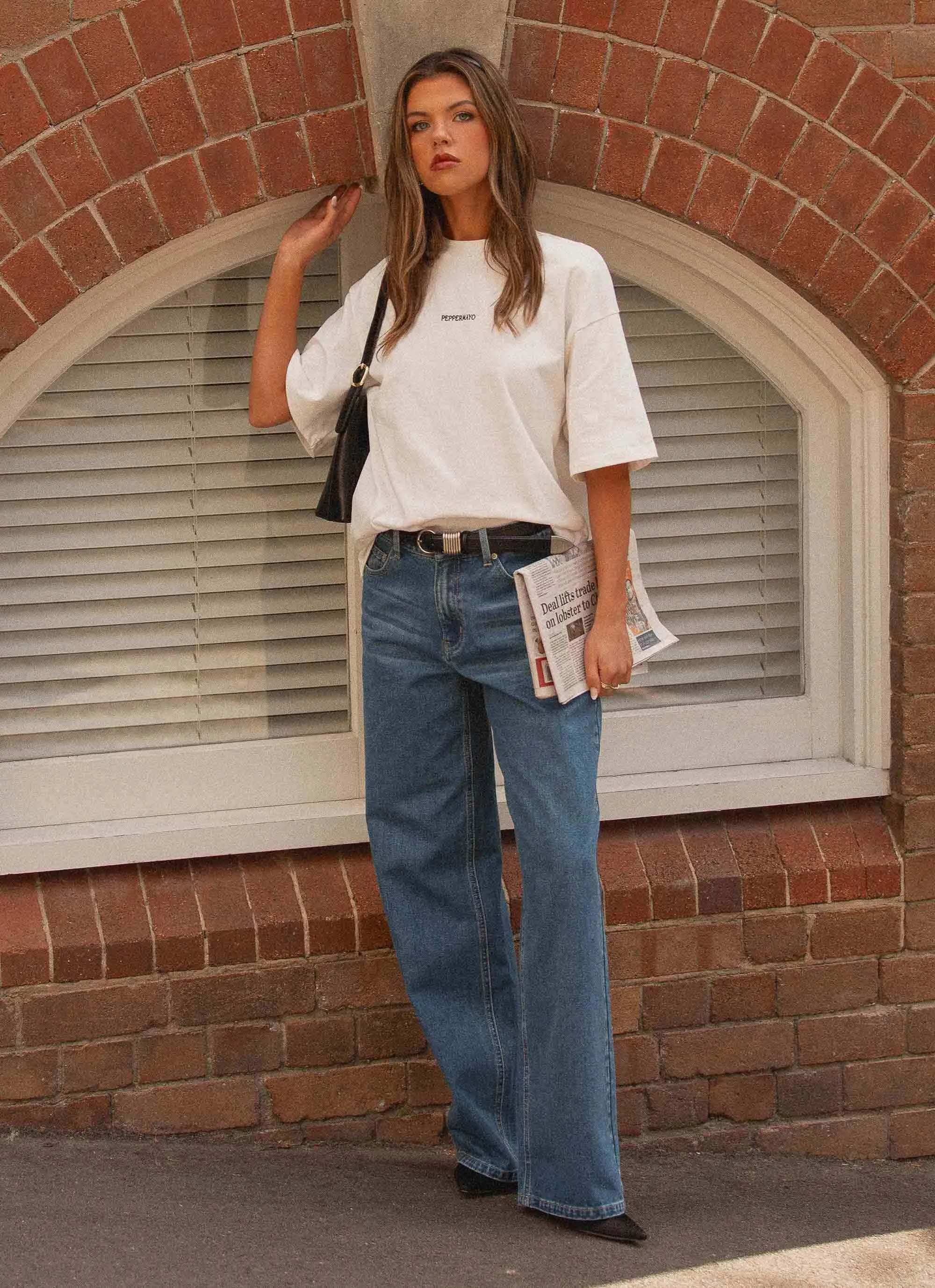 Stylish and Fun Comfortable Layers Signature Oversized Tee - White