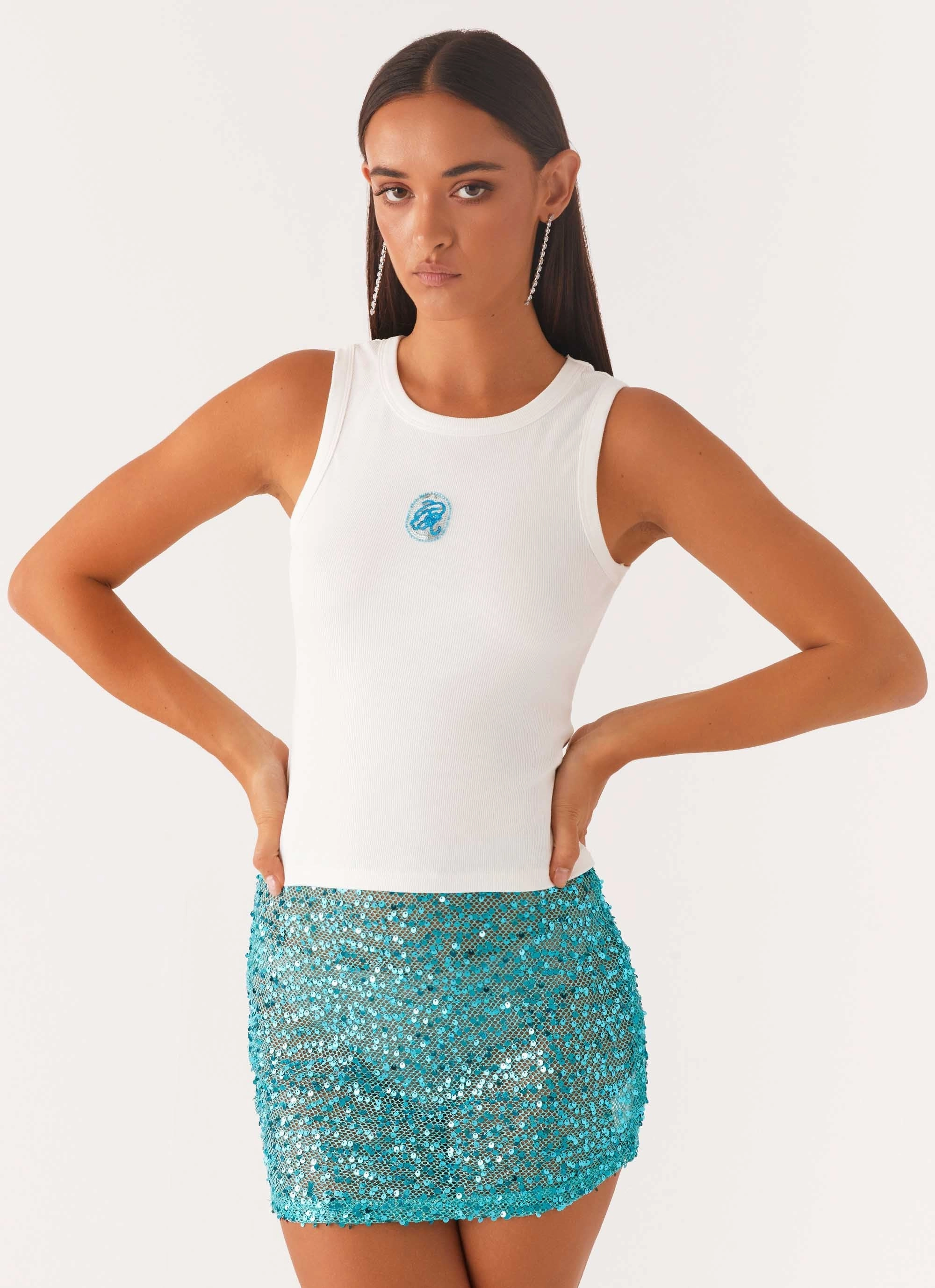 Signature Beaded Logo Tank - White Button Down Collar AdjustableCuffSystem