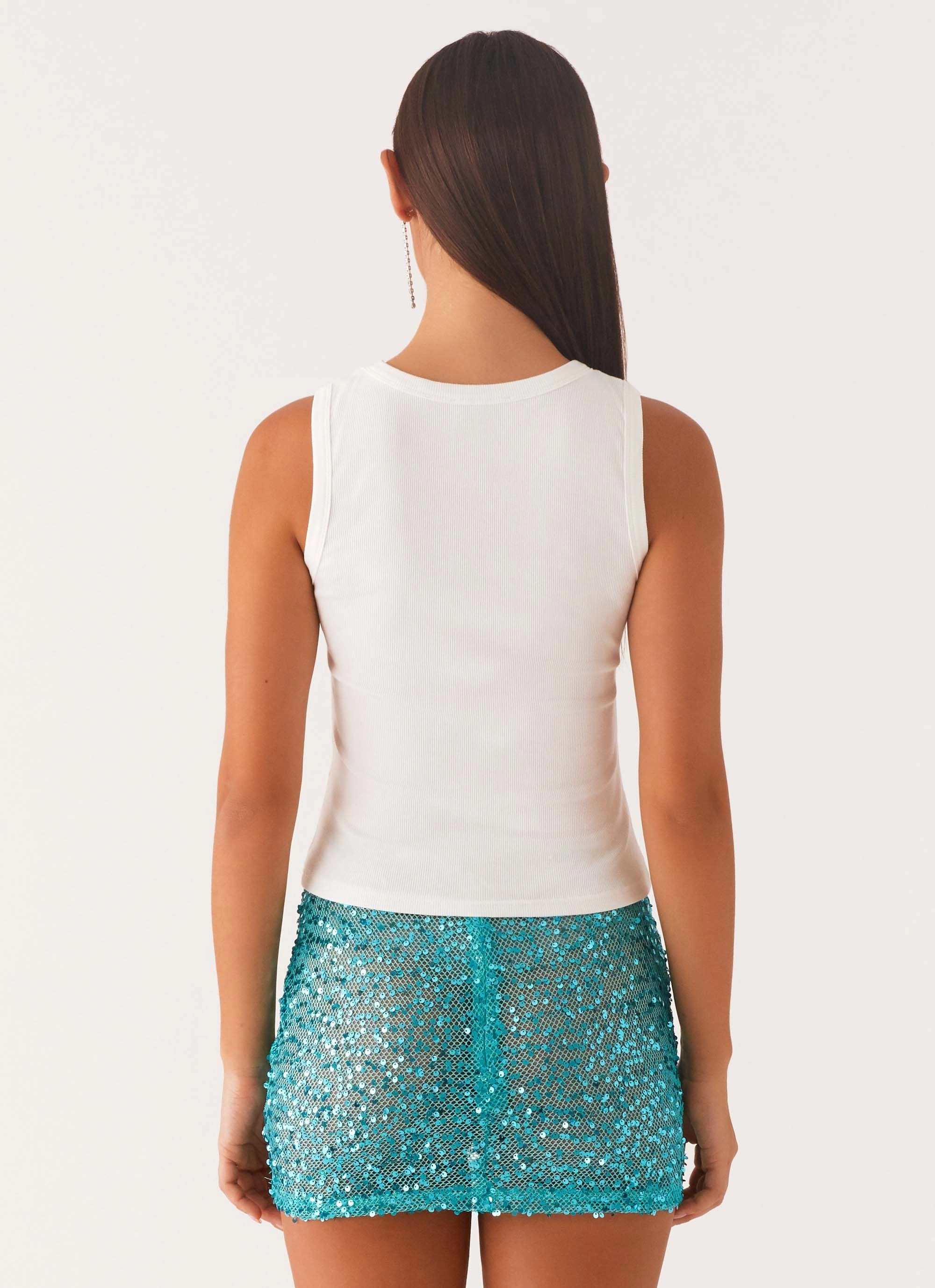 Signature Beaded Logo Tank - White Abrasion Resistant Fabric