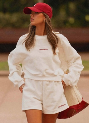 Signature Cropped Sweatshirt - Ivory Shrink resistant Signature Cropped Sweatshirt - Ivory Notch Lapel