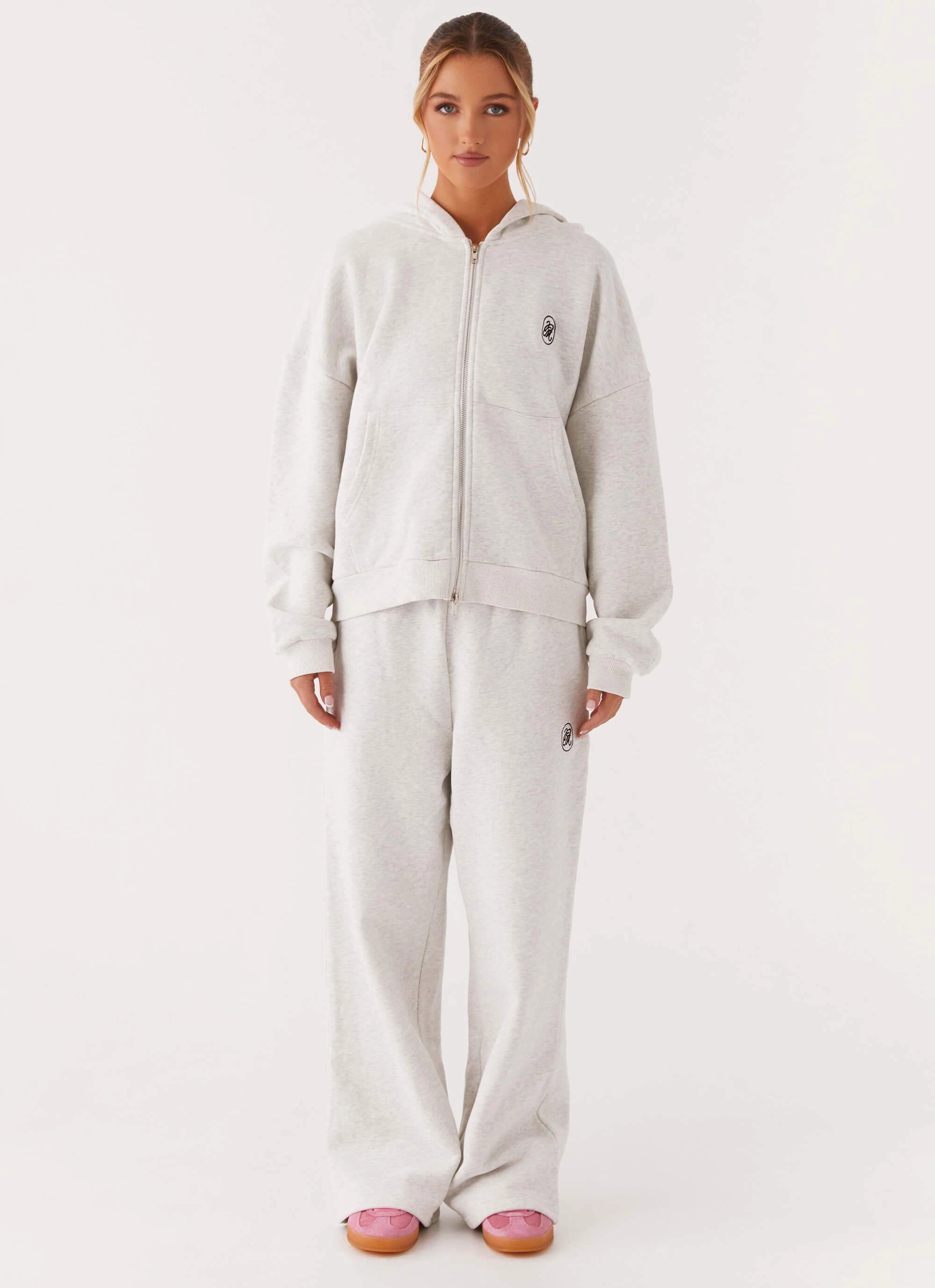 RibbedKnitCollar Weatherproof Zipper Closure Signature Double Zip Up Hoodie - Grey