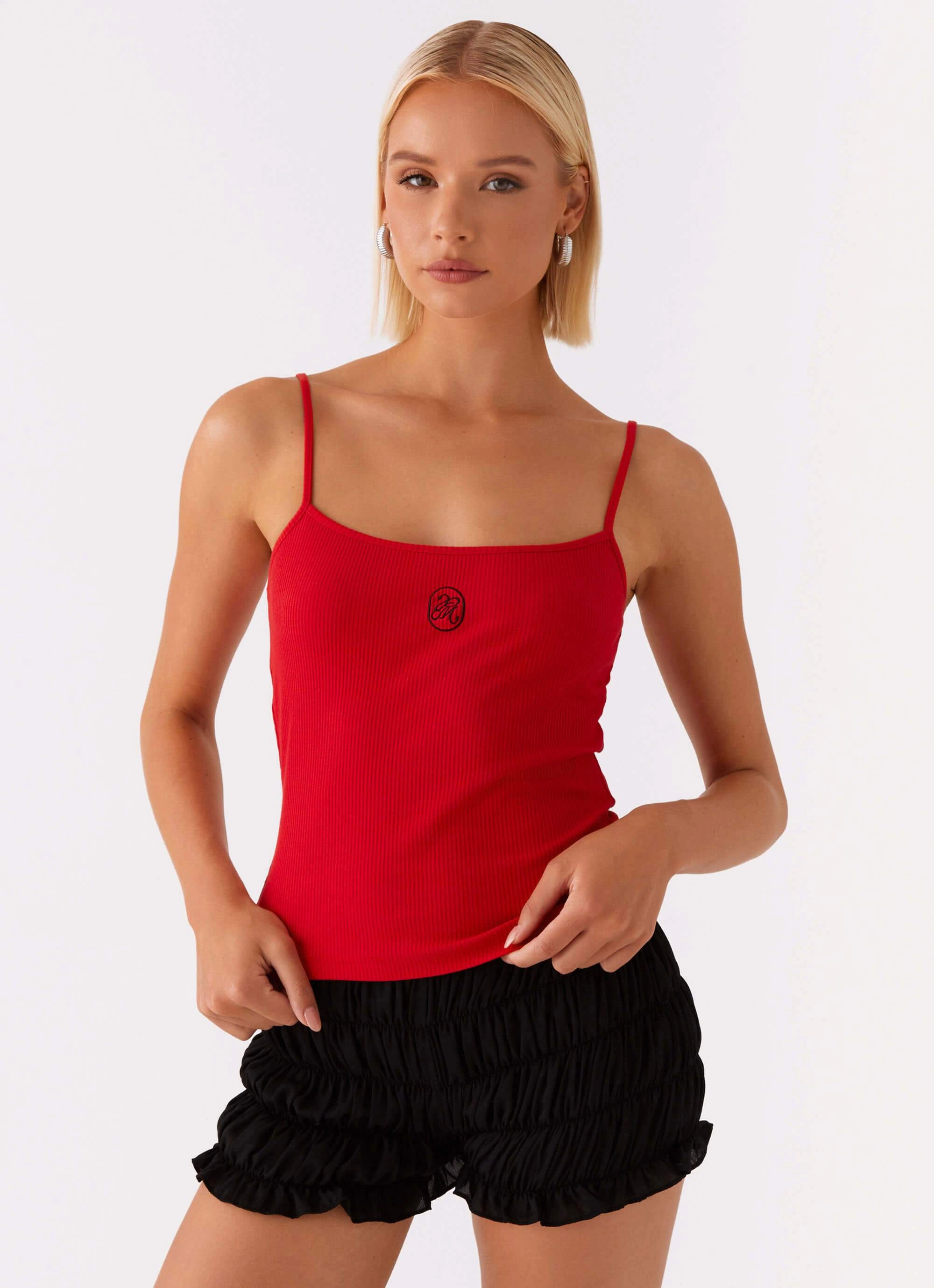 Signature Monogram Cami - Red Tencel Blend Fabric