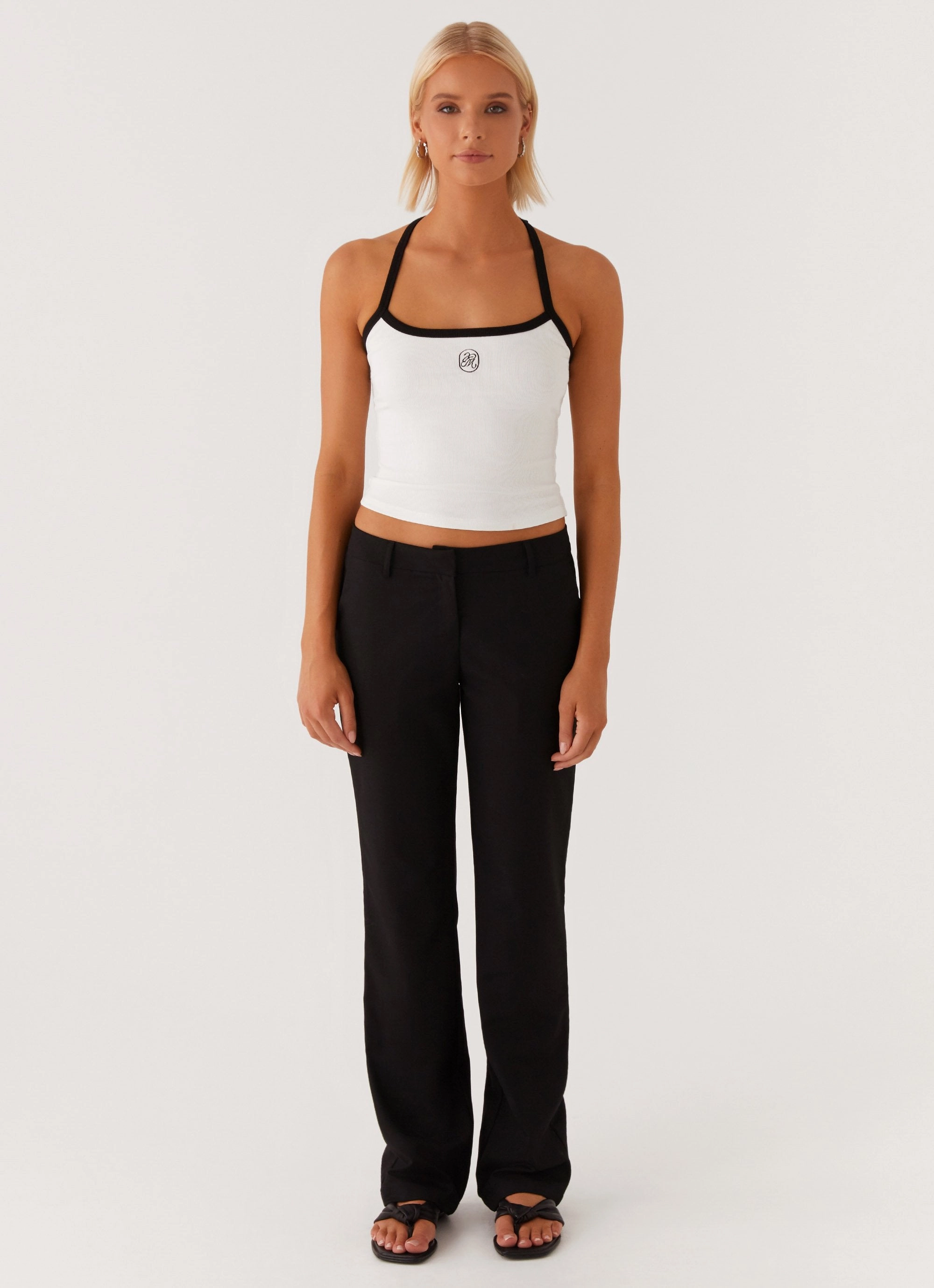 High Collar Protection Design Signature Monogram Halter Top - White