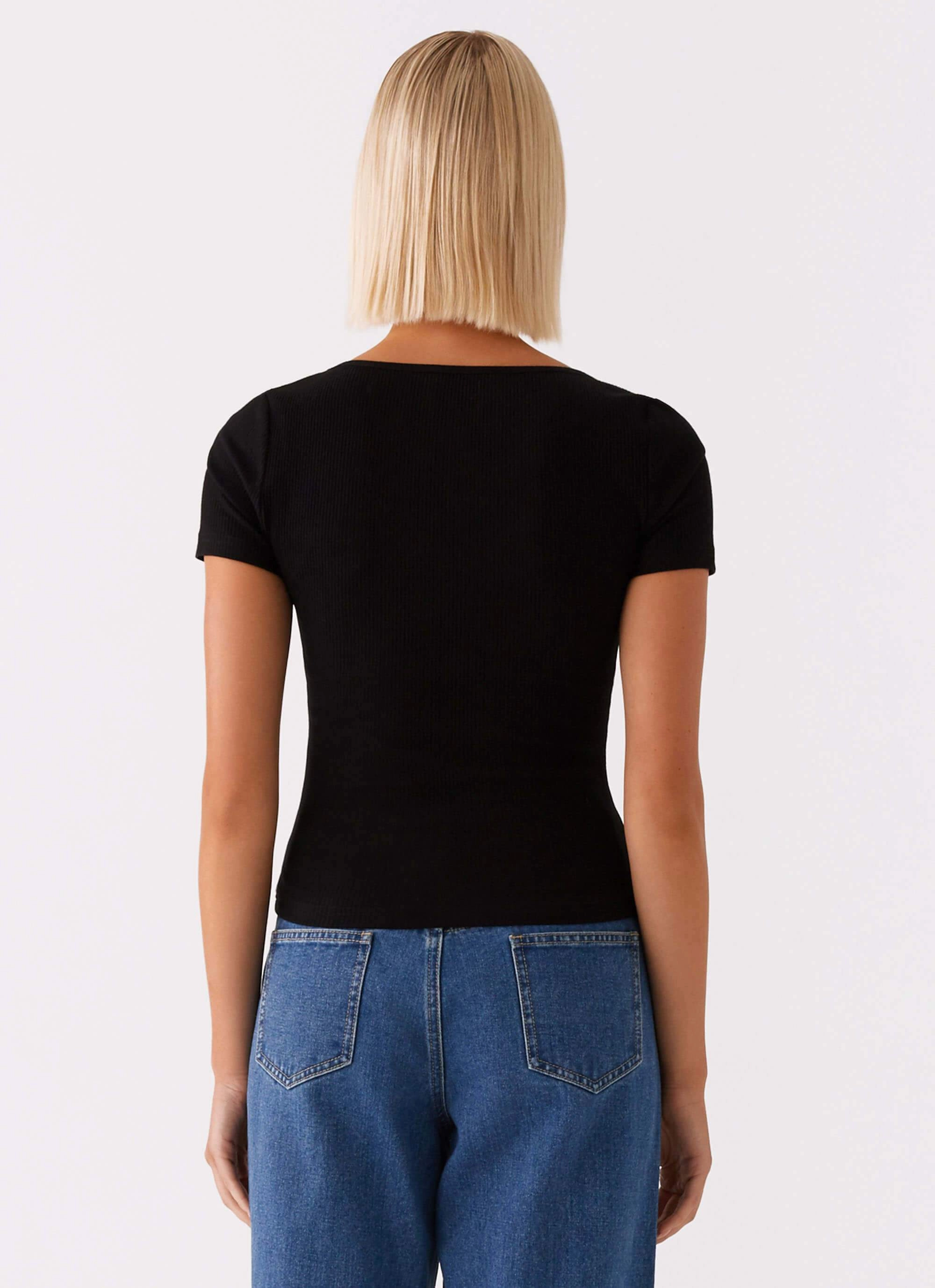 Signature Monogram Square Neck Top - Black Breathable3DKnit