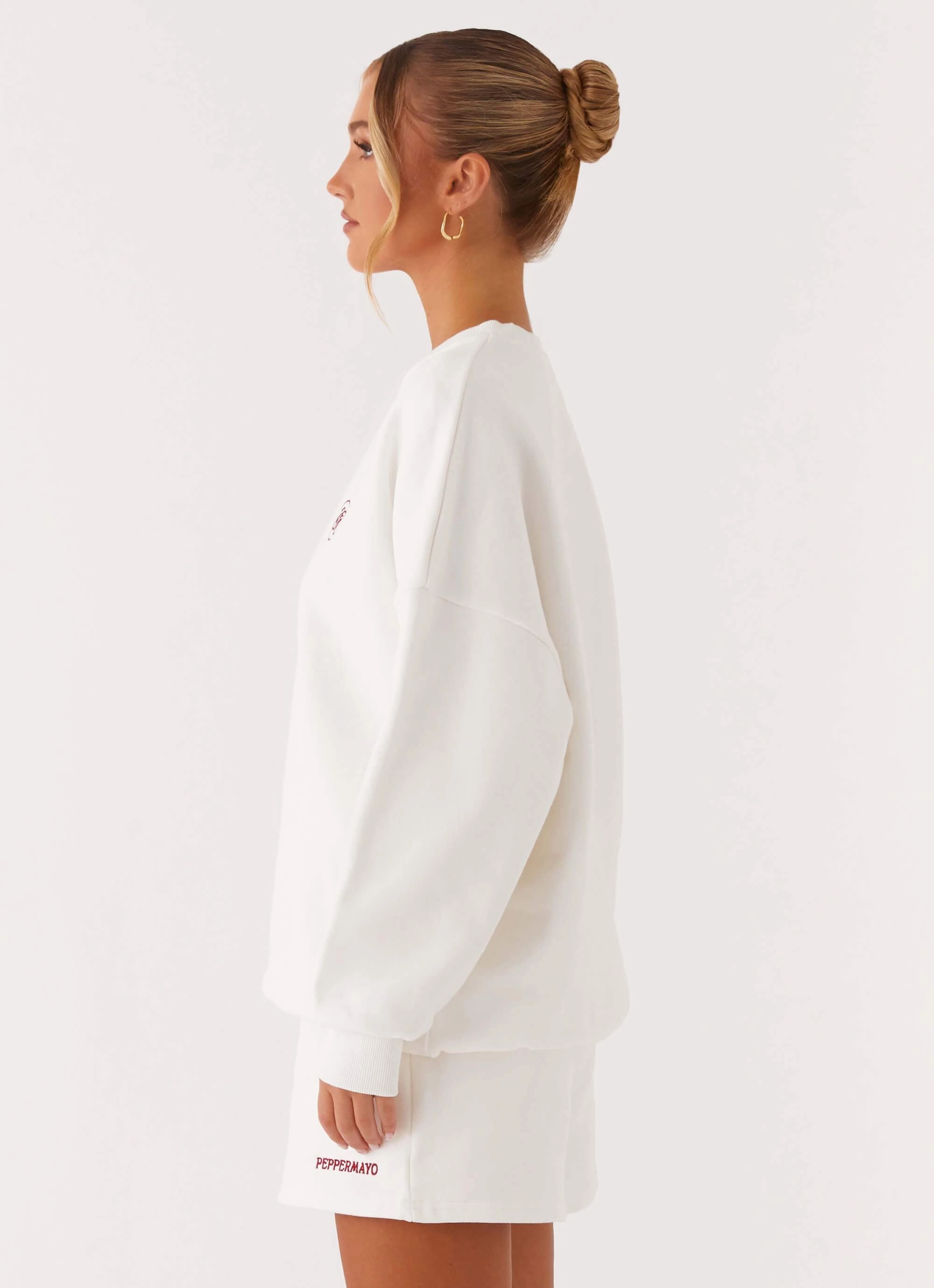 Textured Fabric Finish Signature Oversized Sweatshirt - Ivory