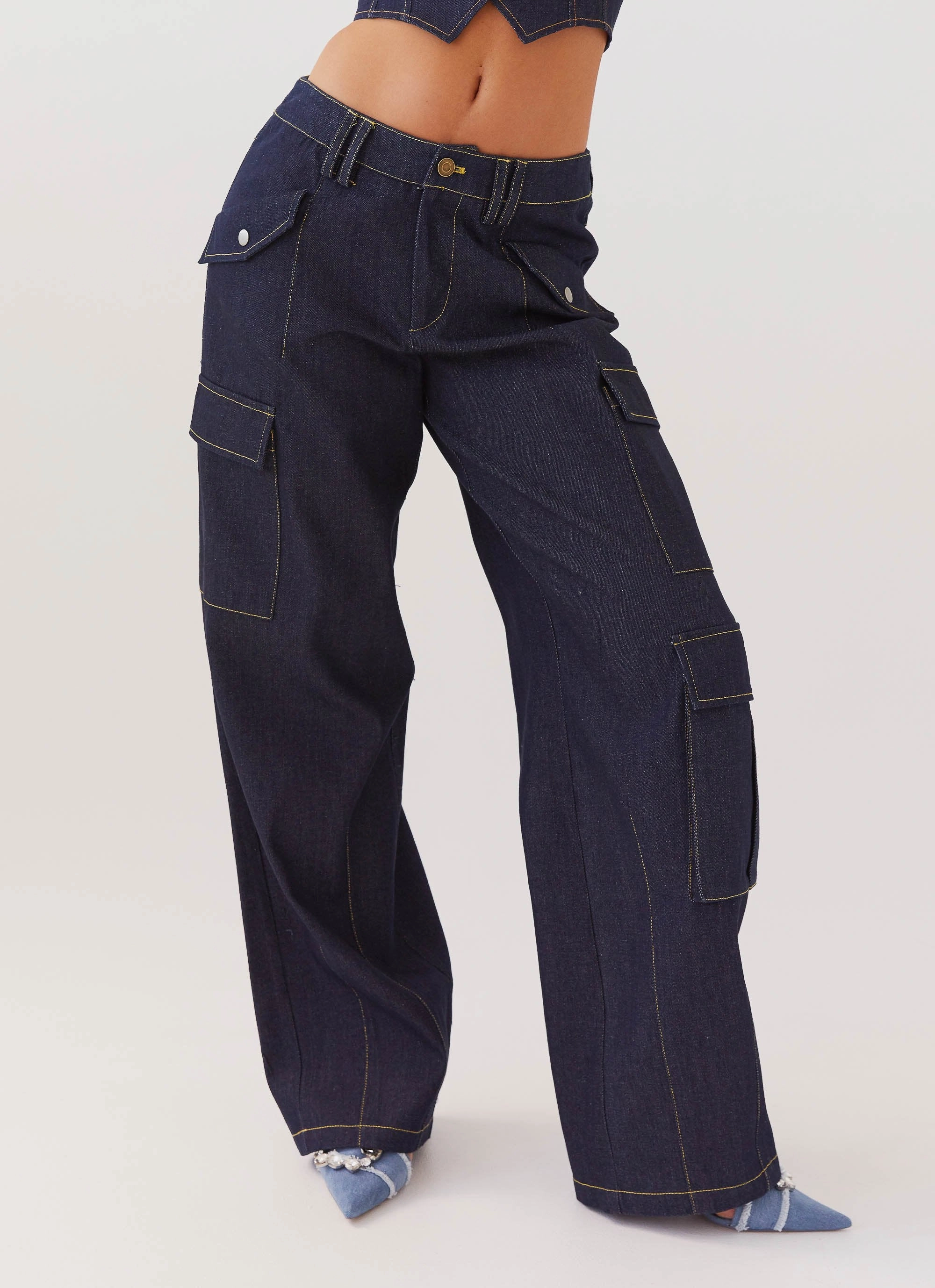 WaterResistantCoating City Wear Greedy Denim Cargo Pants - Indigo